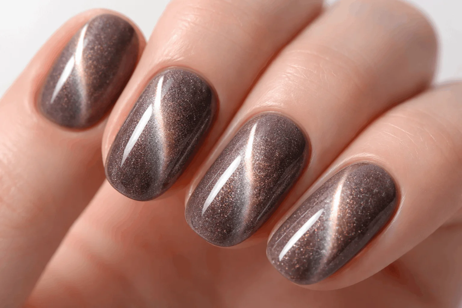 22 Cat Eye Nails That Instantly Elevate Your Manicure 2 Close-up of cat eye nails showing magnetic slit effect