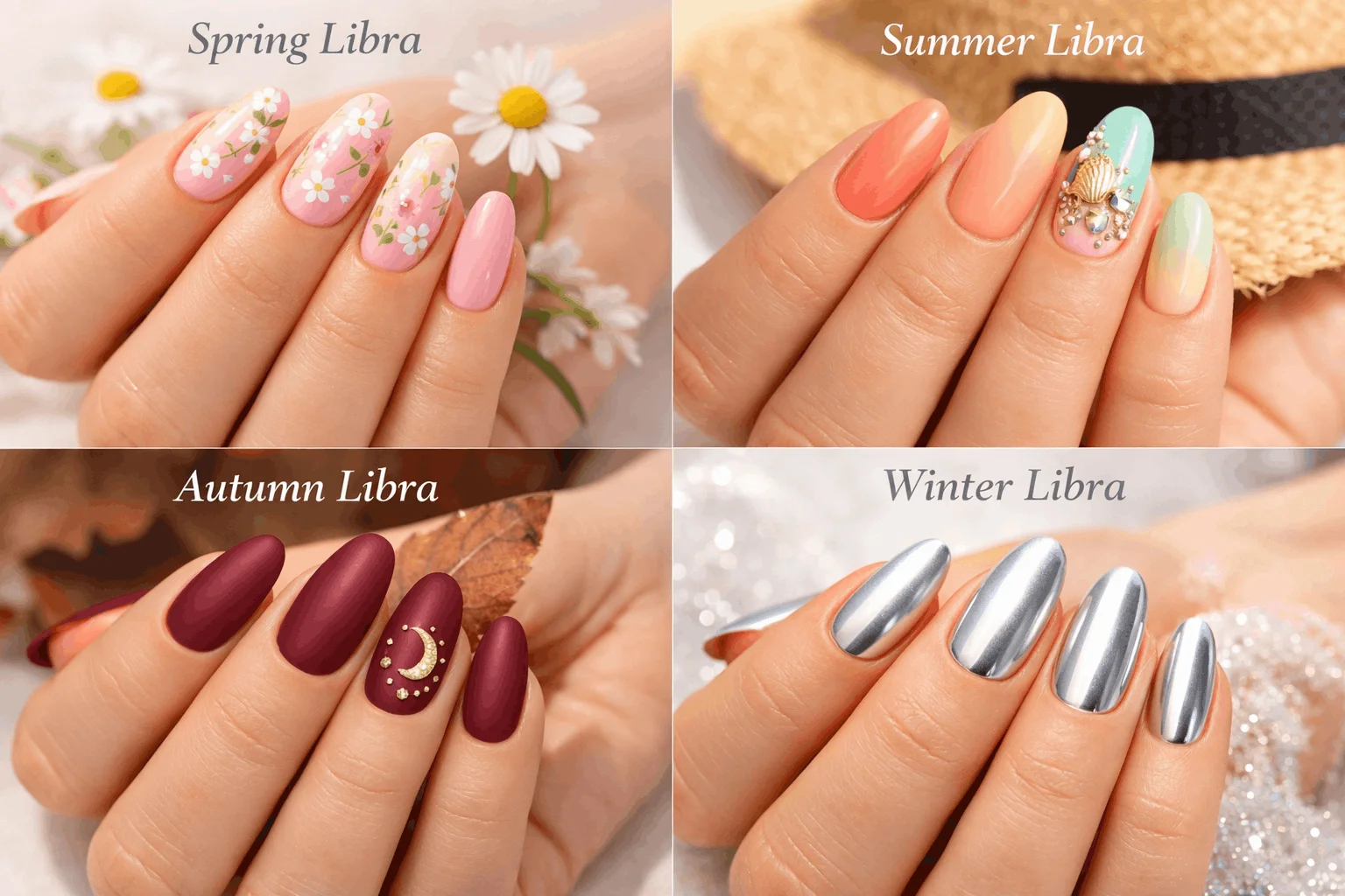 21 Libra Nails Designs for Soft, Chic Manicures 4 Seasonal libra nails for spring summer autumn and winter styles