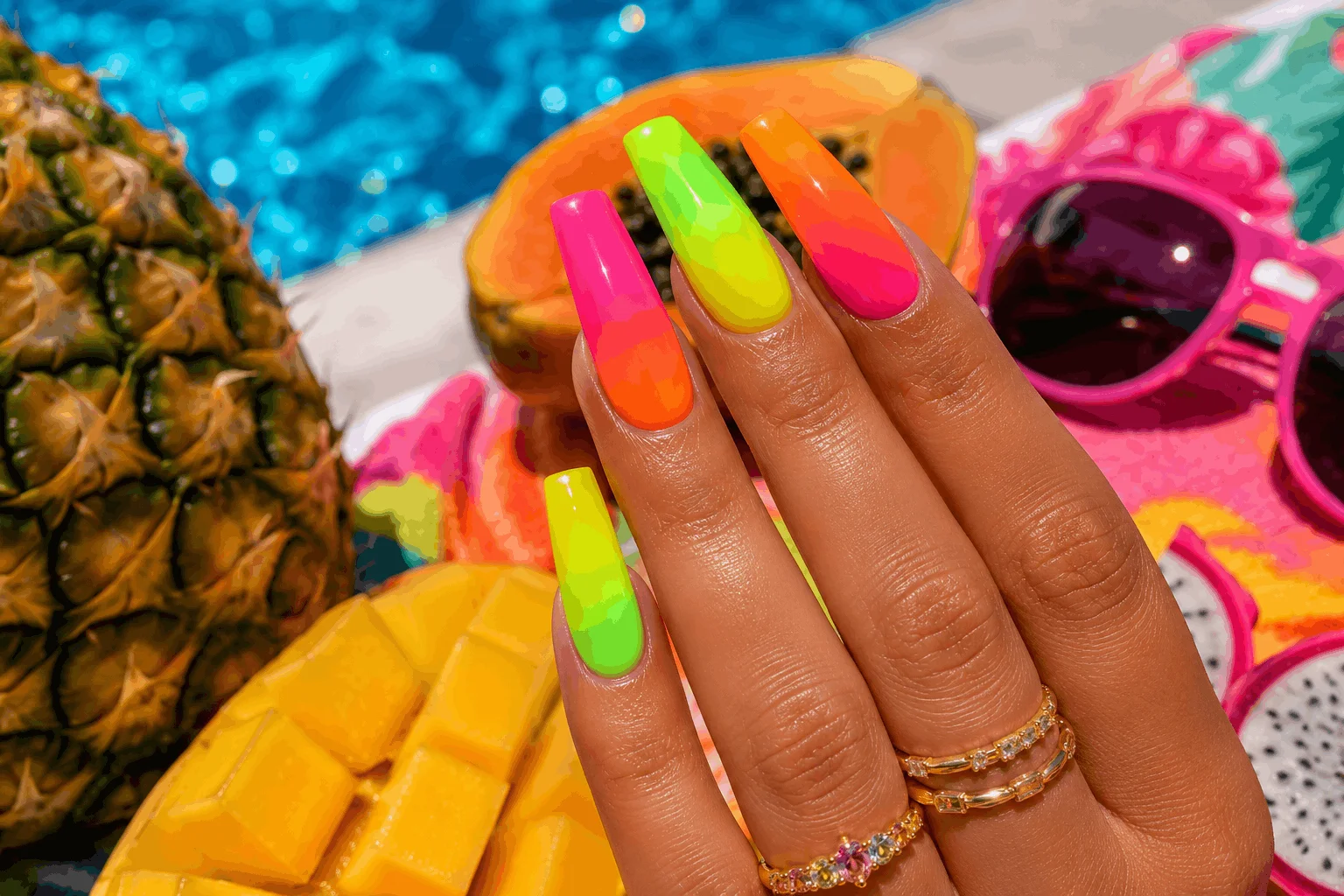10 Summer Ombre Nails That Look Stunning in Photos 5 Bright tropical neon ombre nails for summer