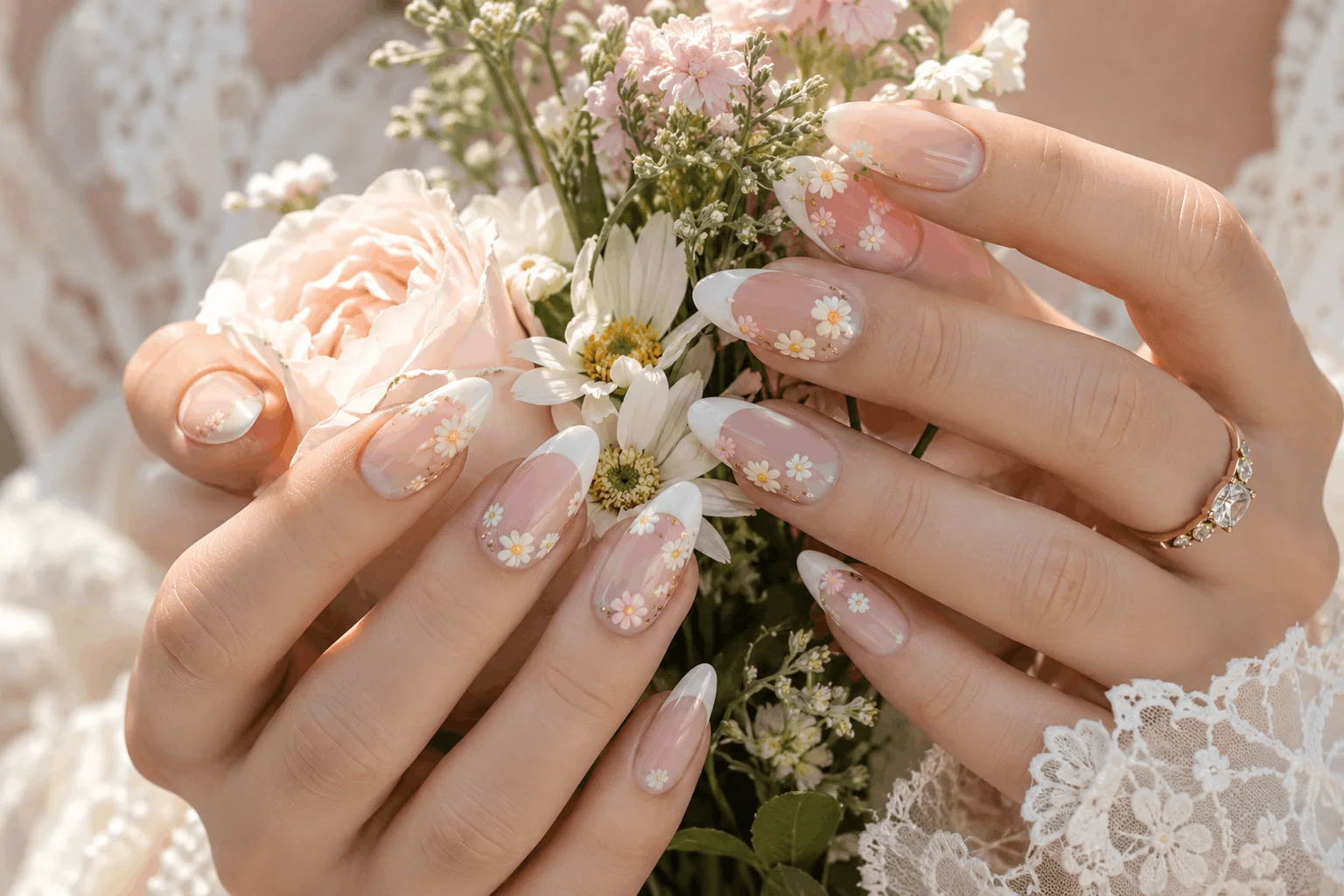 11 August Nails Everyone Will Be Wearing This Summer 9 Floral French tip nails with pastel flower nail art