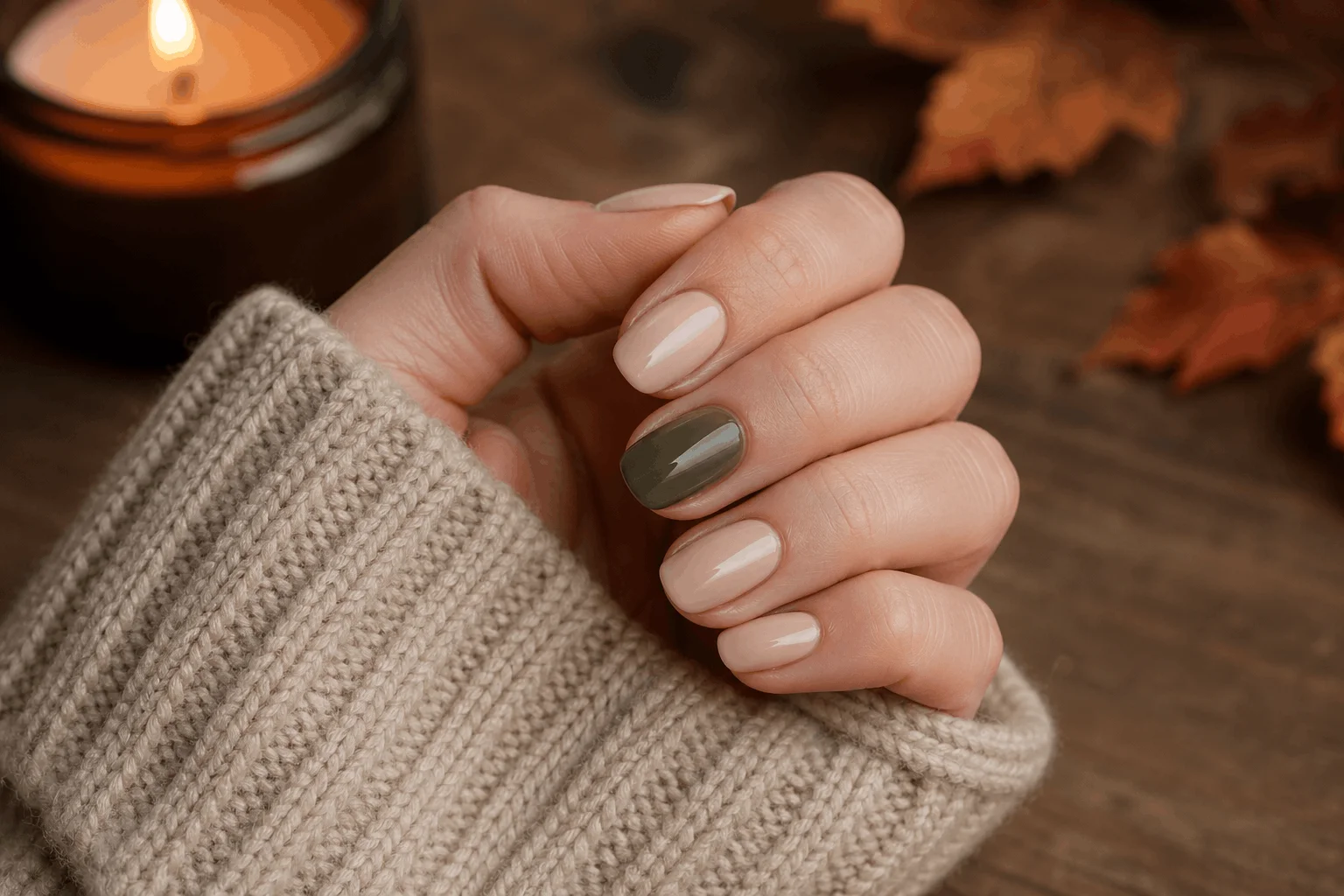10 Minimalist Early Fall Nails You’ll Love Now 10 Muted olive green accent minimalist early fall nails