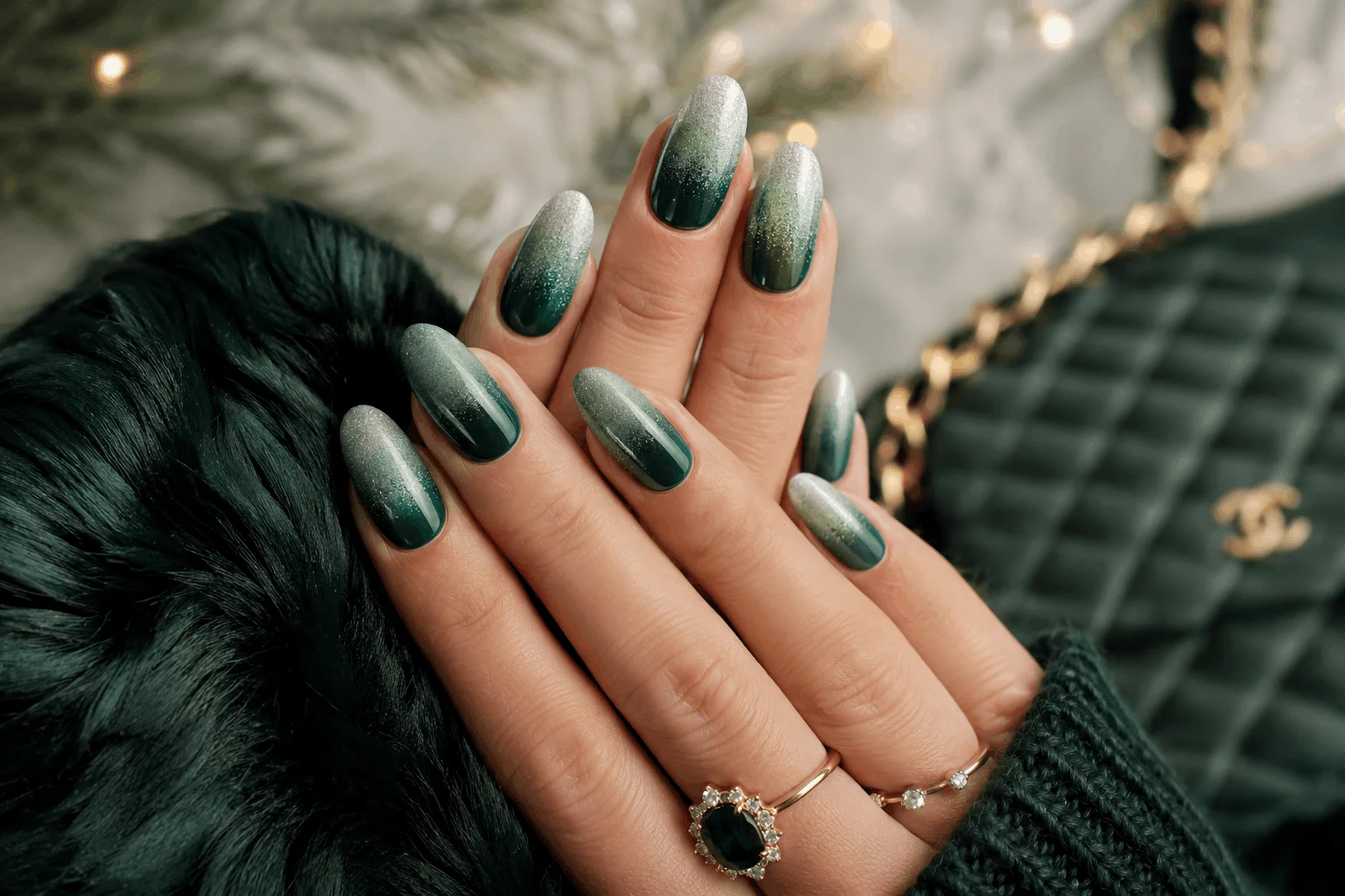 11 Green Winter Nails That Look Stunning This Season 10 Green ombre winter nail design
