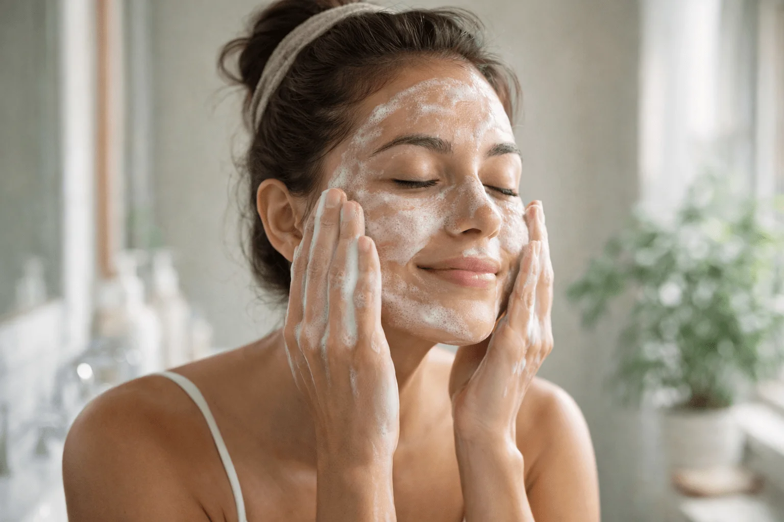 Home Skincare Hacks: The Ultimate Guide to Naturally Healthy, Glowing Skin 4 Gentle face cleansing as part of daily home skincare routine-min
