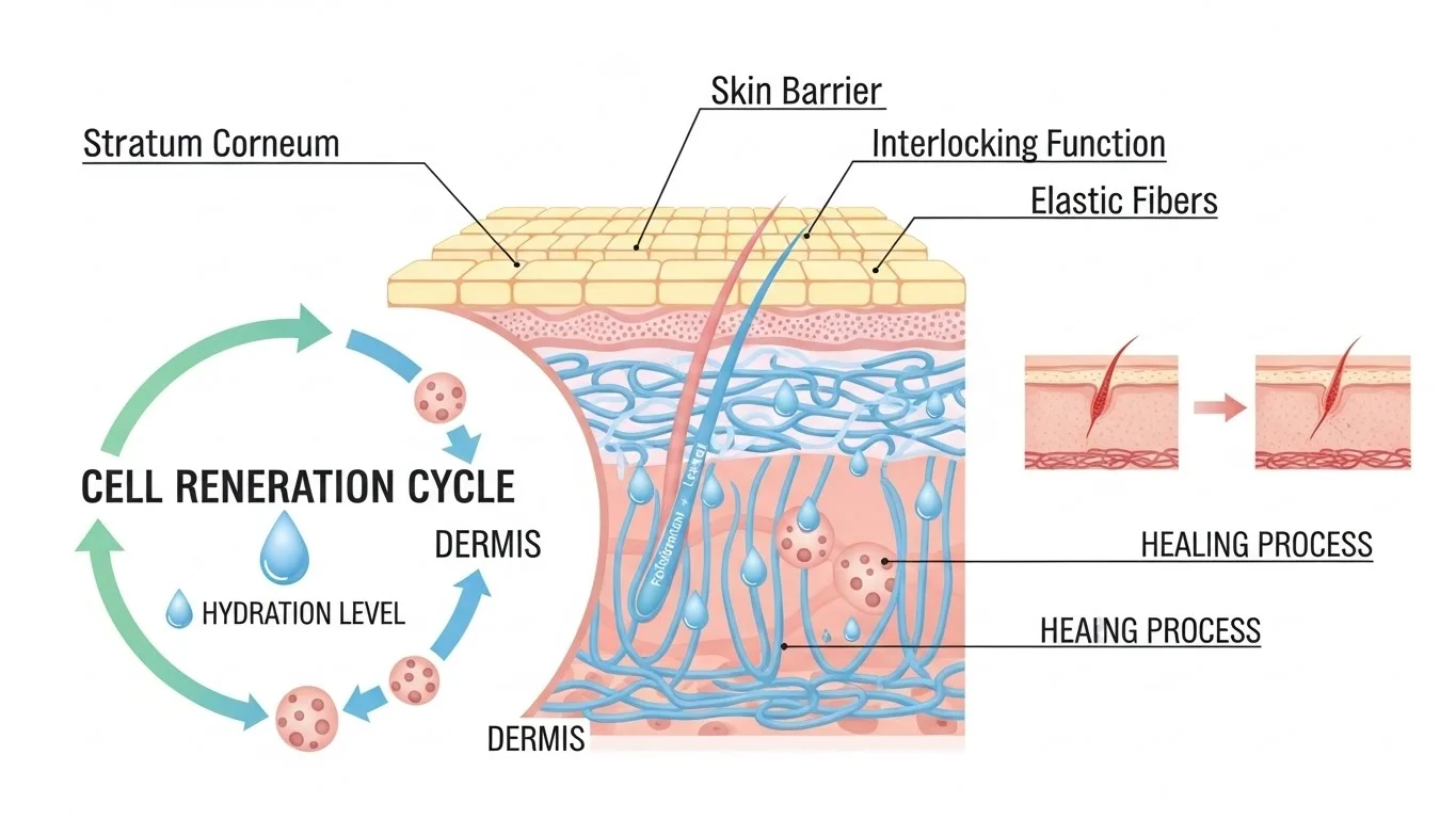 Natural Skin Repair: The Complete Guide to Healing, Strengthening, and Restoring Your Skin Naturally 3 Illustration explaining natural skin healing and cell regeneration process