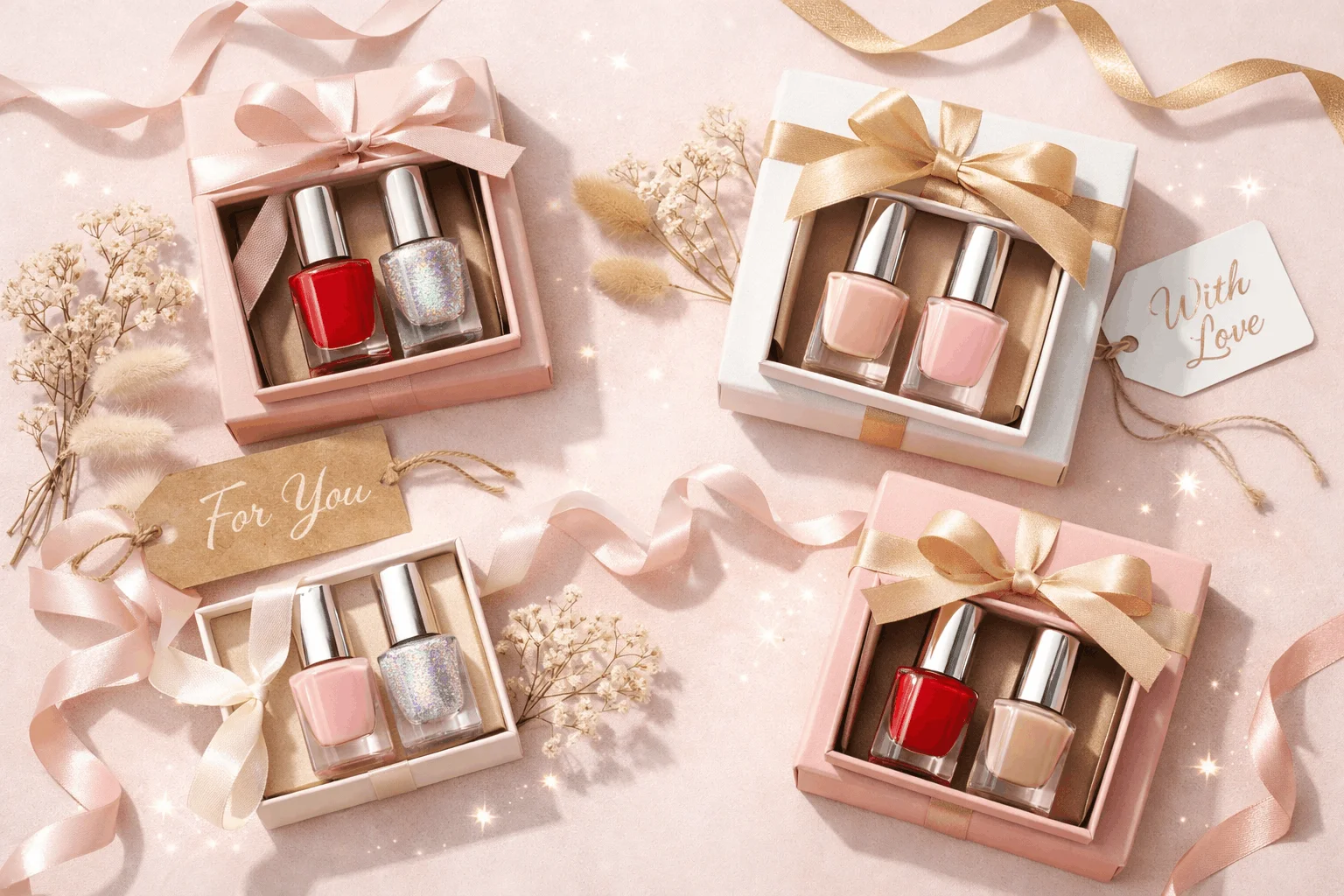 24 Best Nail Polish Gifts for Every Style & Mood 1 Best nail polish gifts beautifully arranged in elegant gift boxes