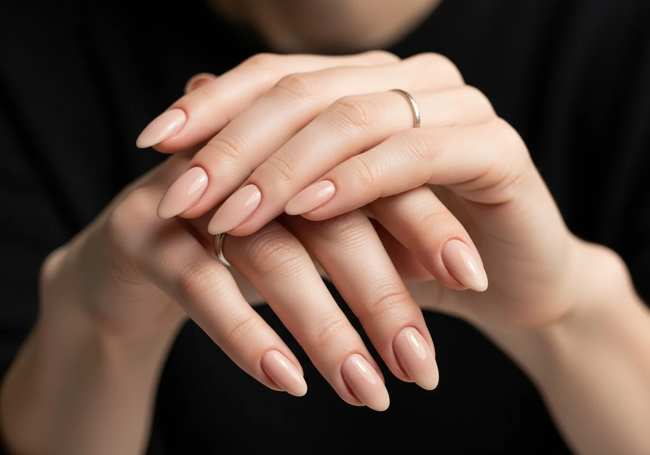 23 Best Nail Shape for Short Fingers That Flatter Instantly 1 Best nail shape for short fingers with almond nails in nude polish