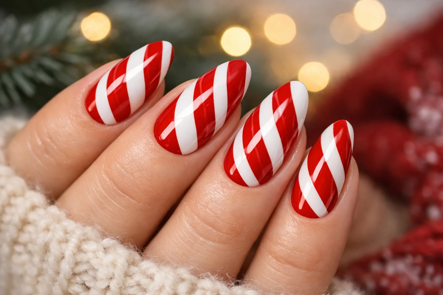 22 Candy Cane Nails That Scream Holiday Perfection 1 Candy cane nails with classic red and white stripes for holidays