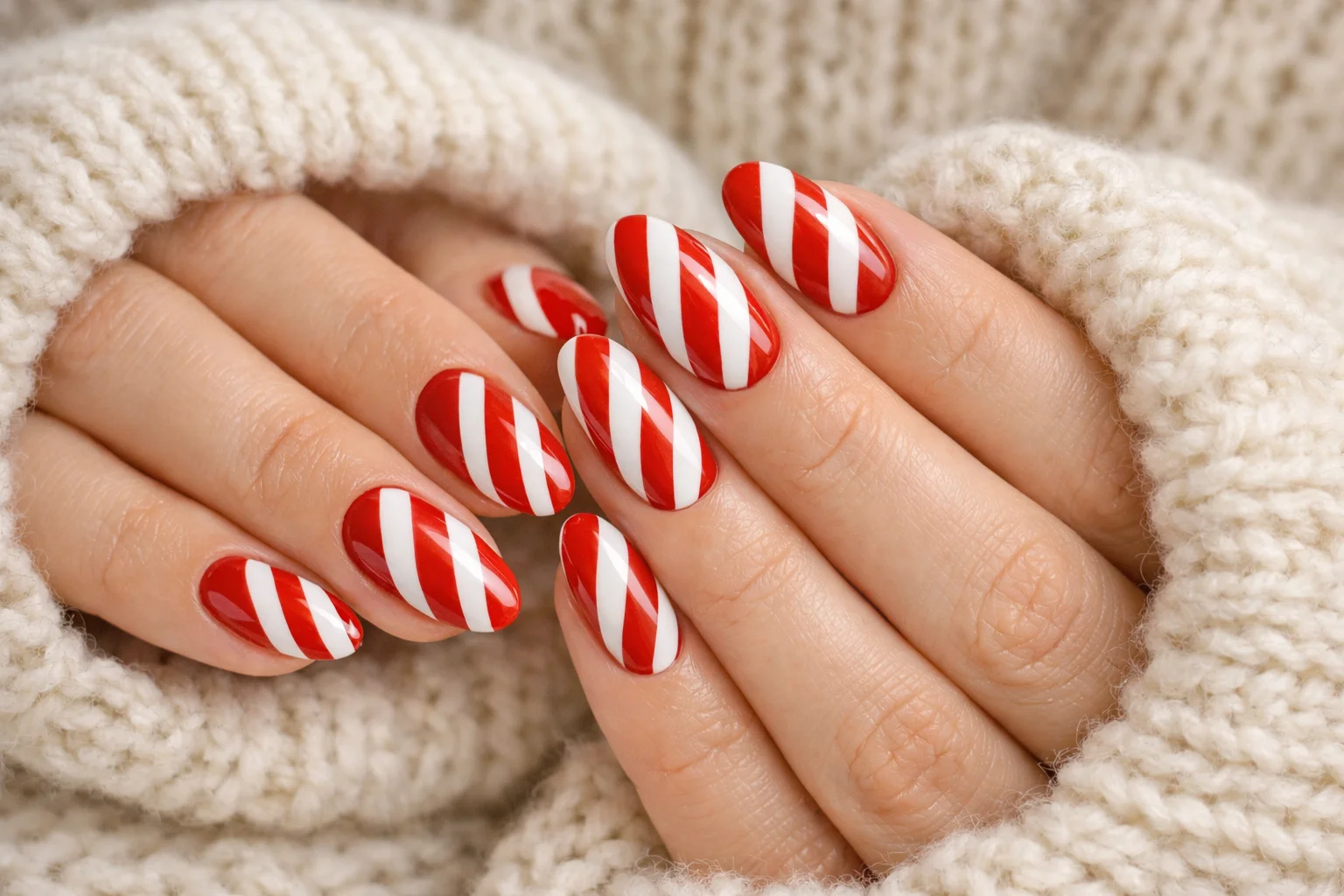 22 Candy Cane Nails That Scream Holiday Perfection 3 Classic candy cane nails with glossy red and white stripes