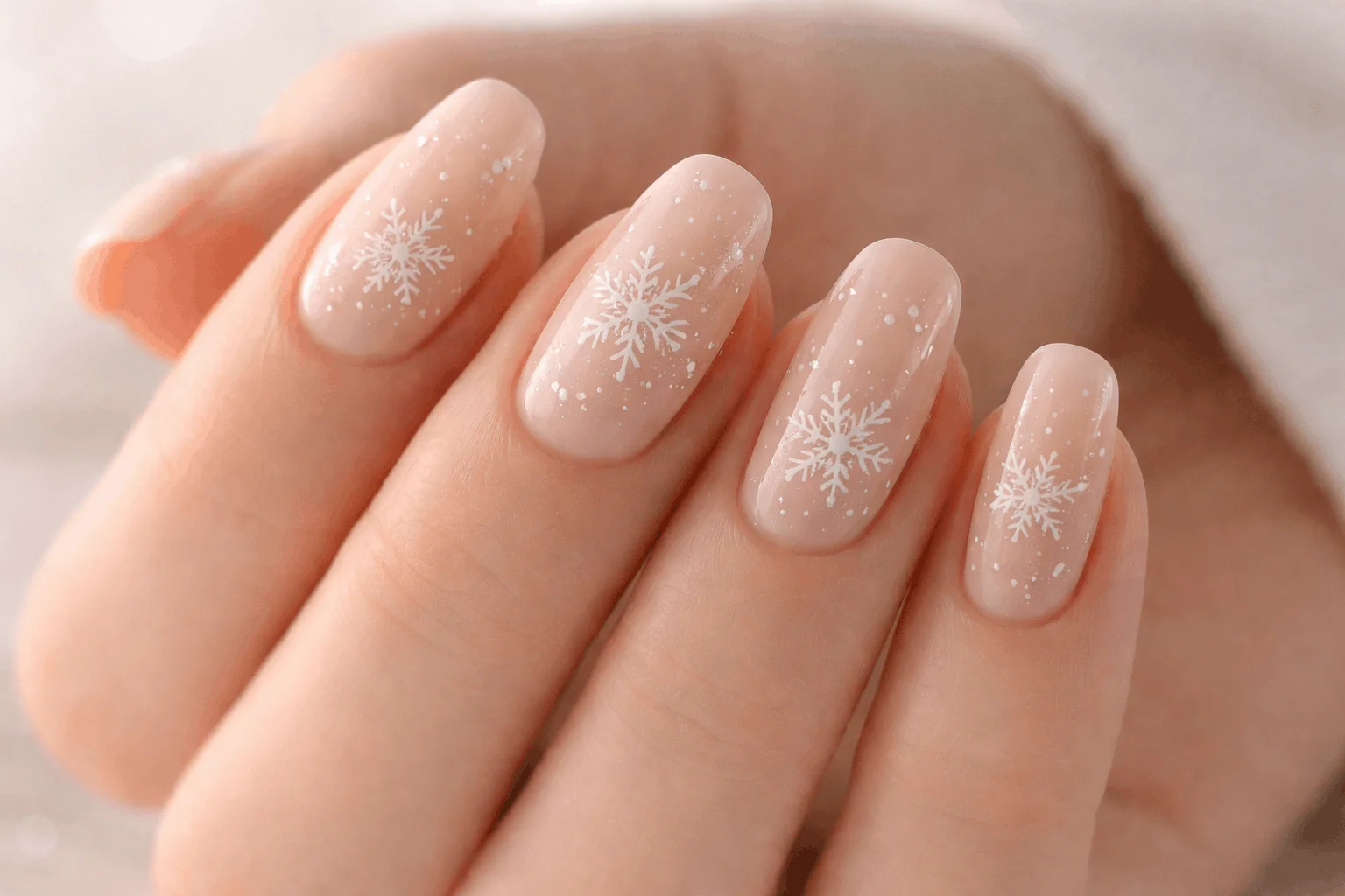 22 Stunning Snowflake Nails Ideas to Try This Winter 2 Classic white snowflake nails on nude base with delicate design