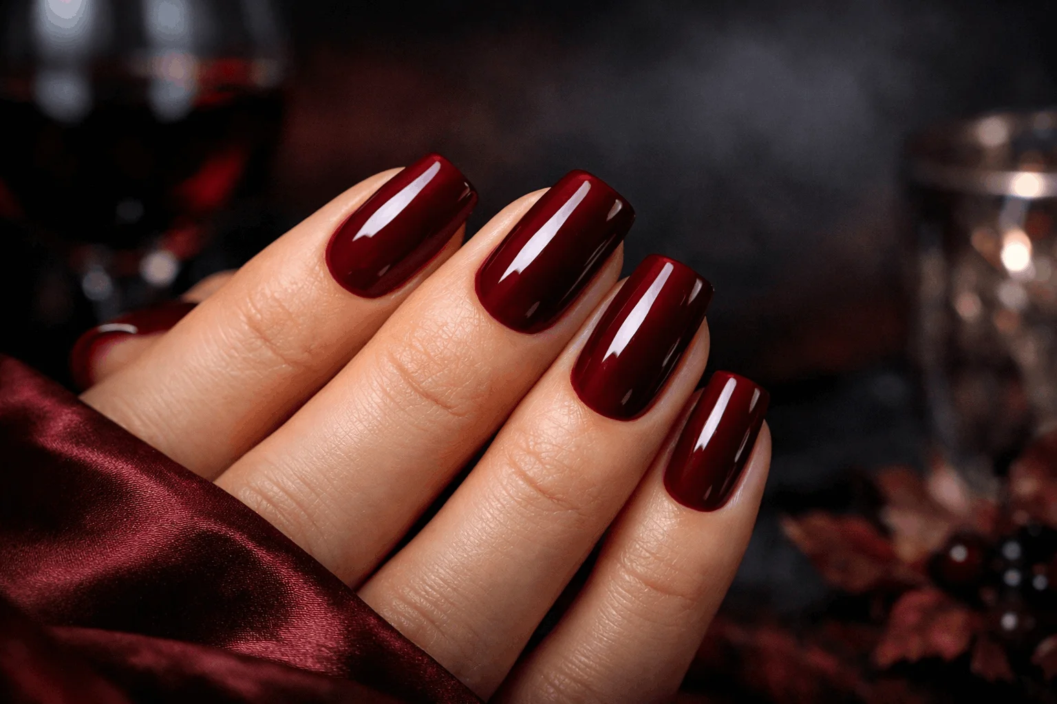 24 Best OPI Red Colors That Look Amazing Year-Round 3 Deep burgundy OPI red nails inspired by Malaga Wine