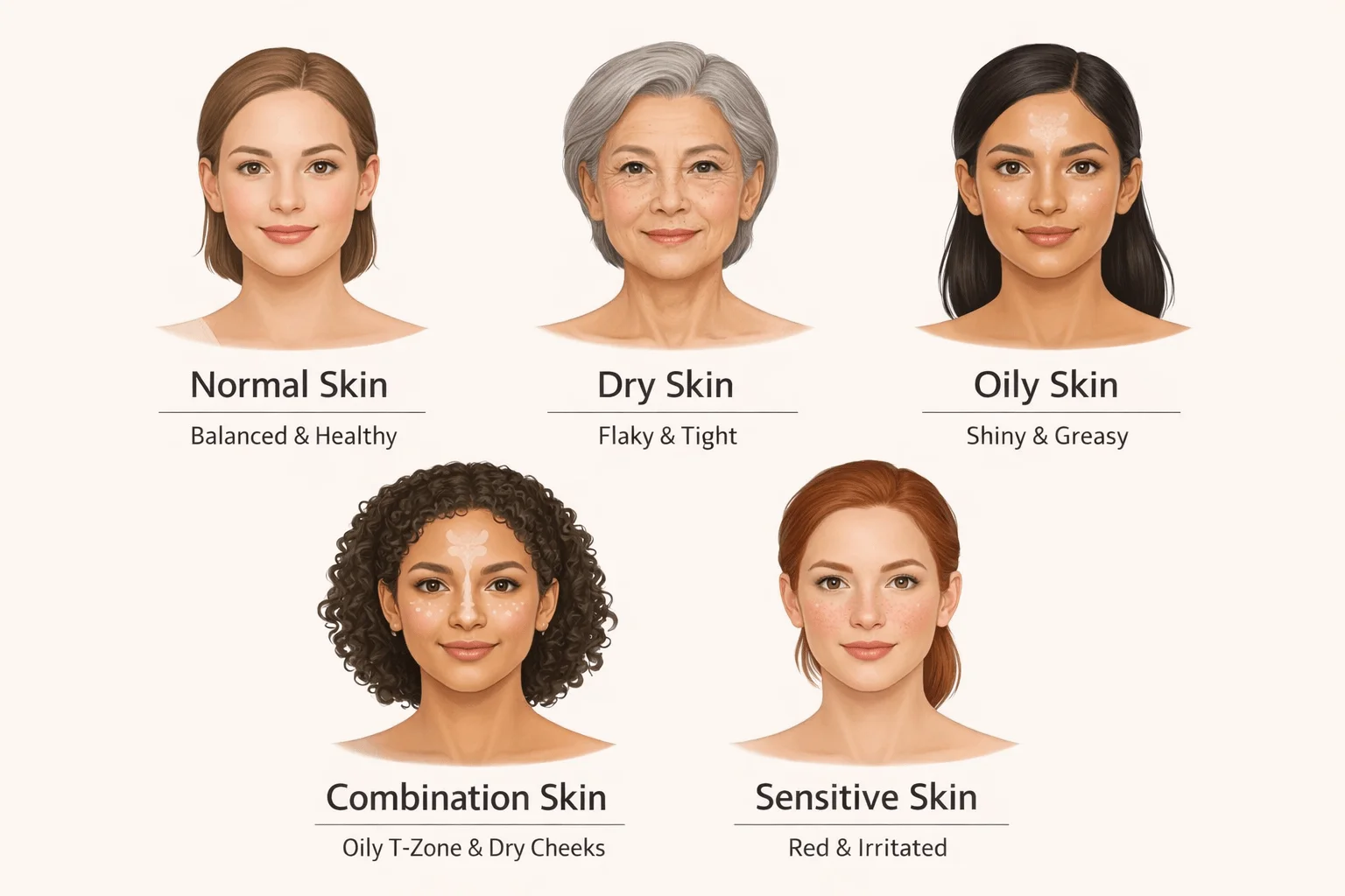 Healthy Clear Skin: The Complete Guide to Naturally Radiant, Balanced, and Problem-Free Skin 4 Different skin types and their characteristics for healthy clear skin