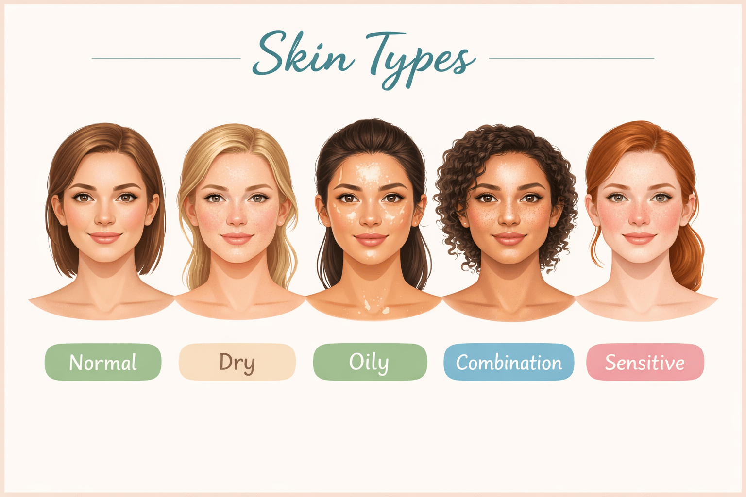 Natural Face Care: The Complete Guide to Healthy, Glowing Skin Naturally 5 Different skin types explained for natural face care routines-min