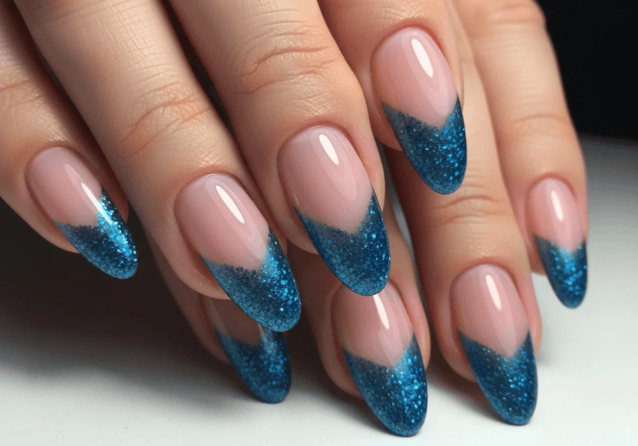 25 Blue Cat Eye Nails That Hit Different This Year 12 French tip blue cat eye nails with magnetic shimmer