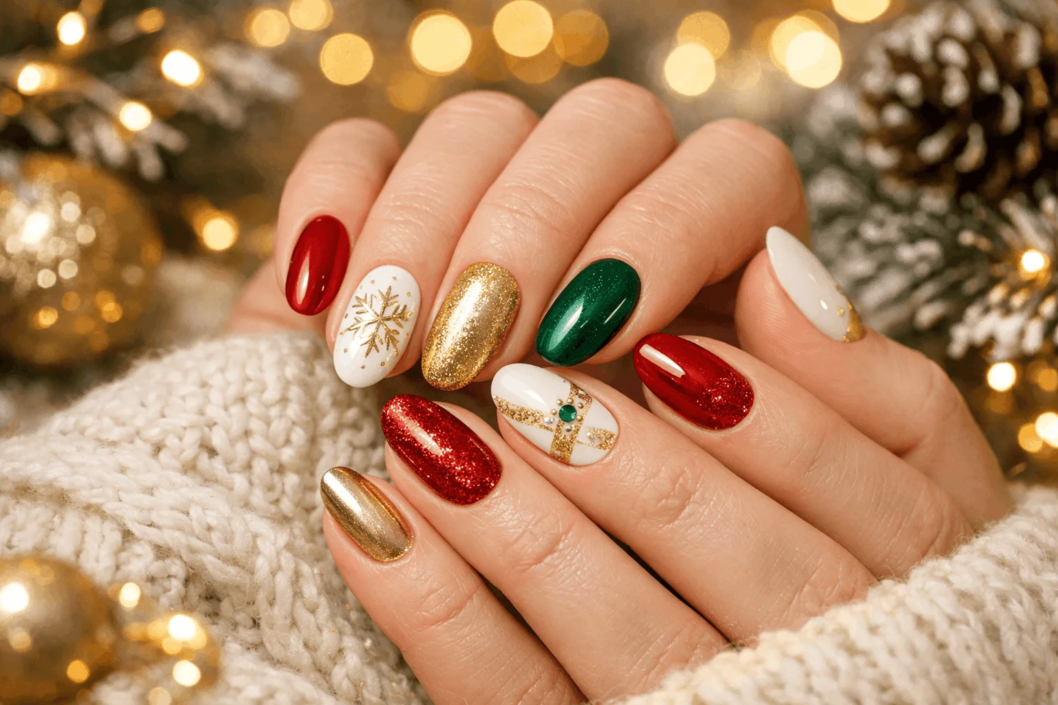 25 Holiday Nails Styles to Elevate Your Party Look 1 Holiday nails featuring festive colors glitter designs and elegant manicure styles
