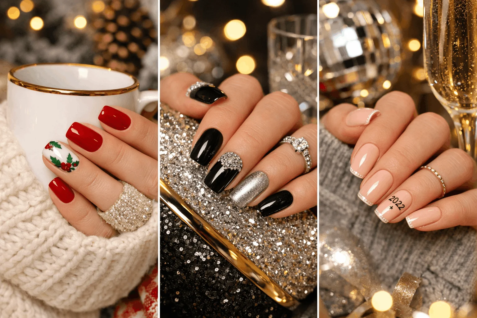 25 Holiday Nails Styles to Elevate Your Party Look 6 Holiday nails styled for winter holidays, New Year celebrations, and parties