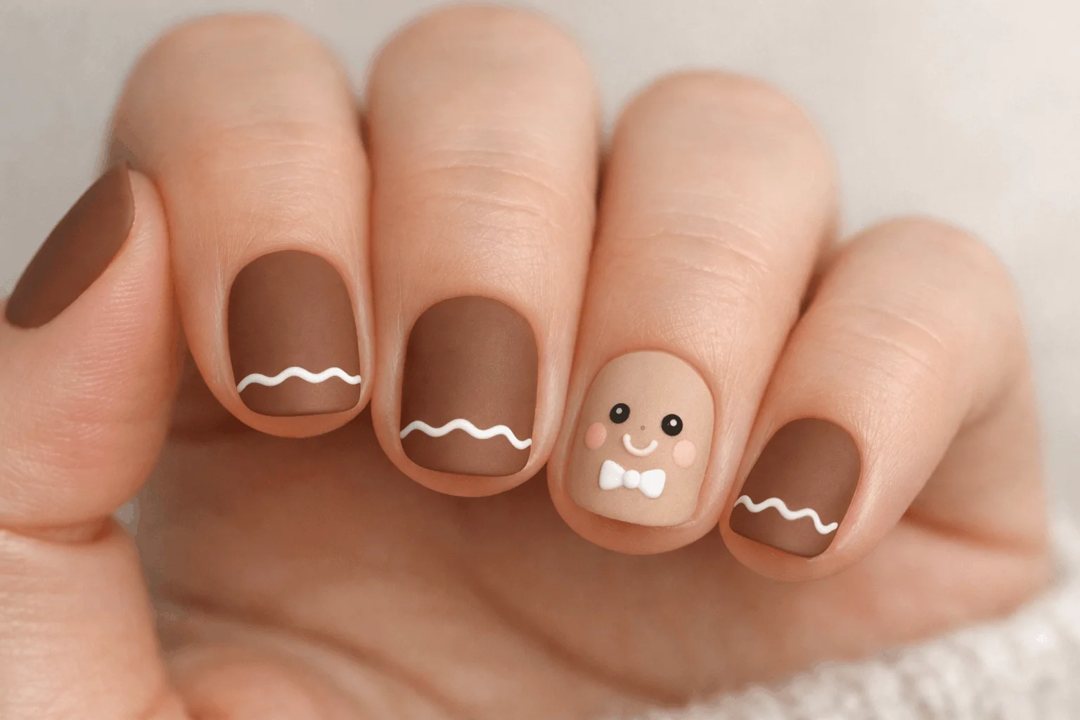 22 Cozy Gingerbread Nails Designs You’ll Love This Winter 4 Minimal gingerbread nails design on short natural nails