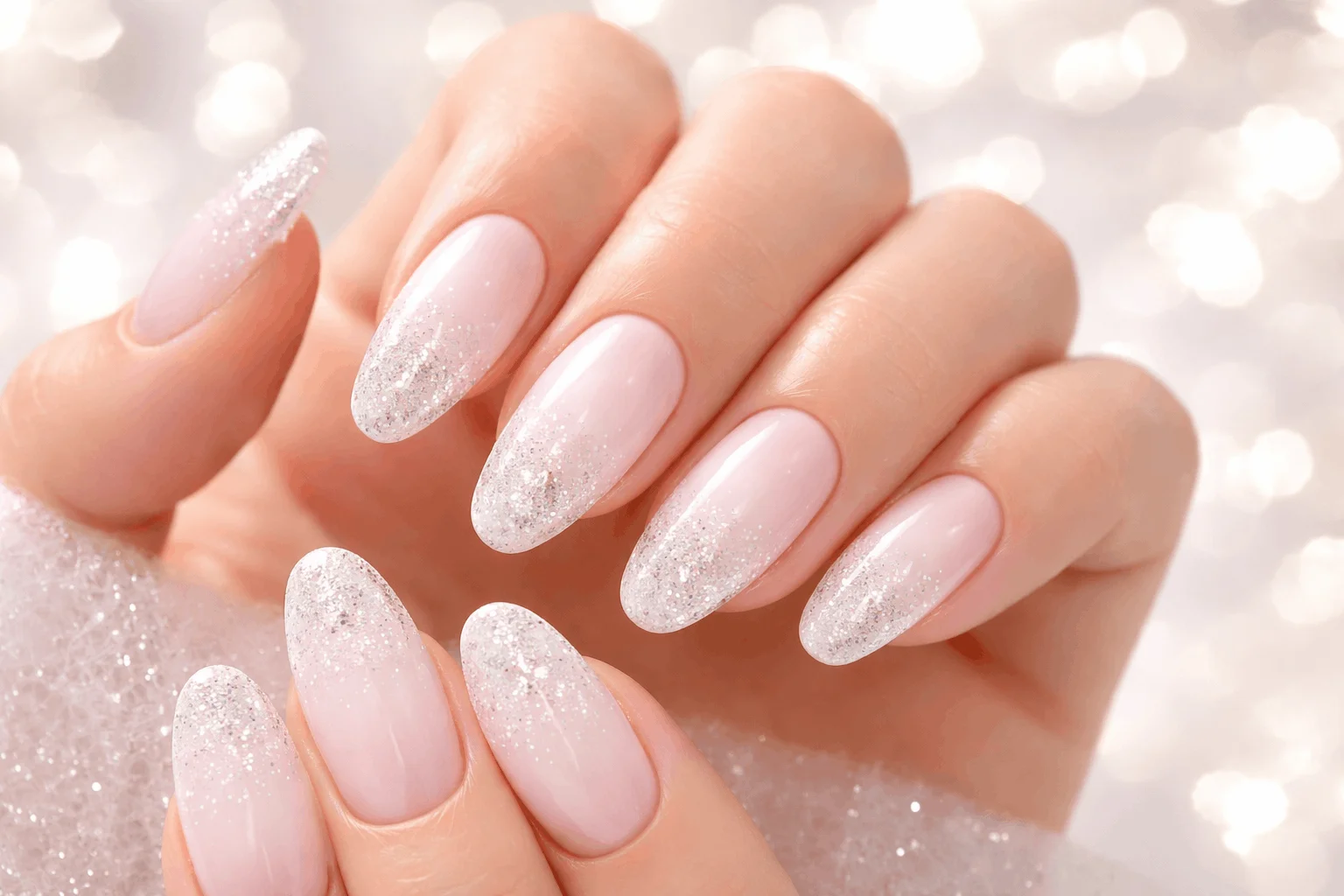 22 White Glitter Nails: Sparkle, Shine, and Style for Every Occasion 2 Ombre white glitter nails fading from solid white to sparkling tips