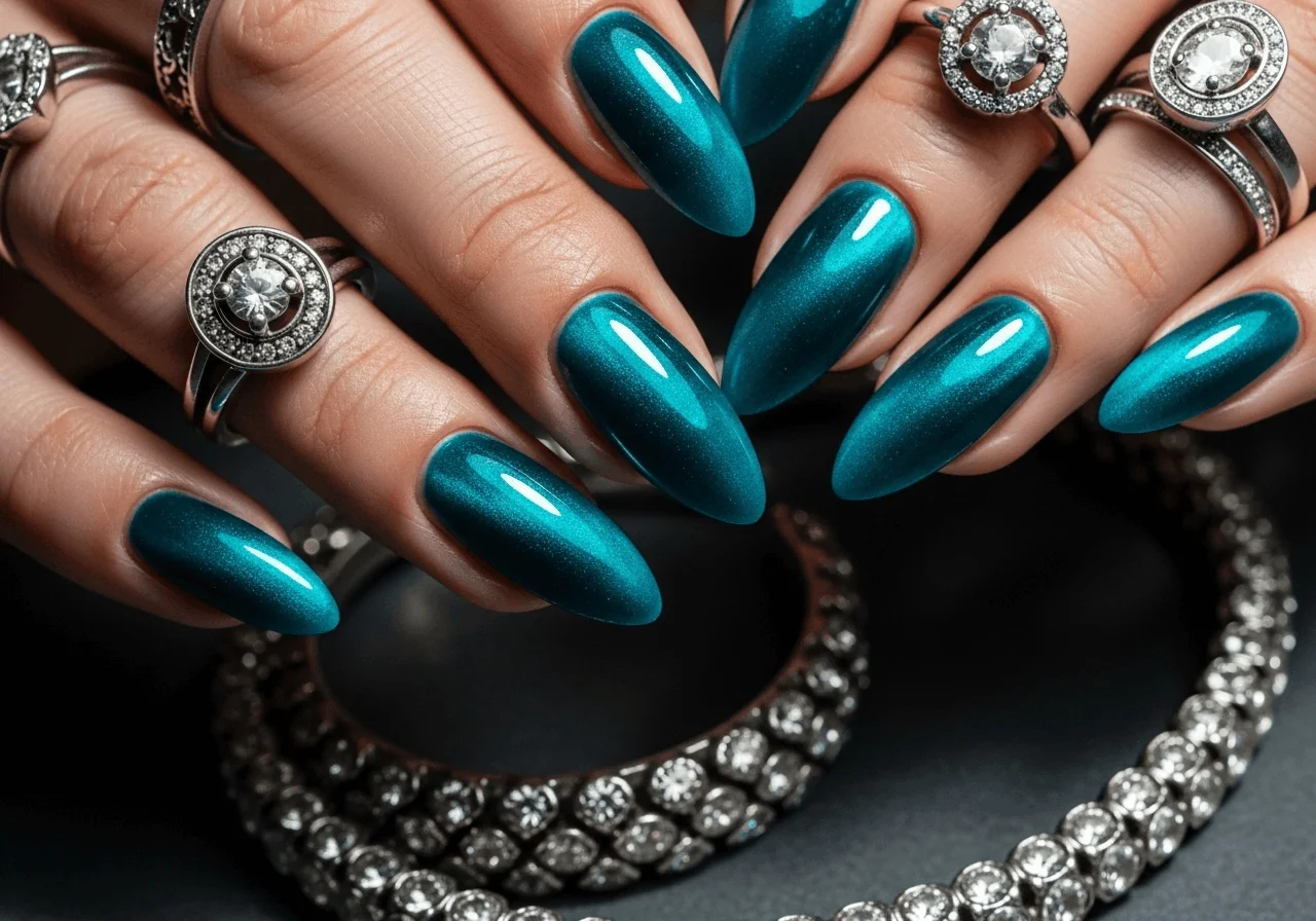25 Blue Cat Eye Nails That Hit Different This Year 8 Teal and sapphire blue cat eye nails with velvet magnetic shine