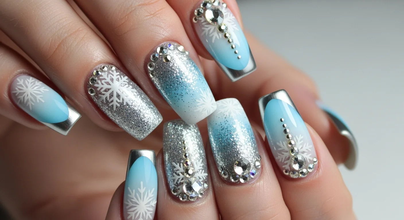 22 Icy Blue Nails Styles Everyone’s Saving Right Now 6 icy blue nail art designs snowflake glitter ombre