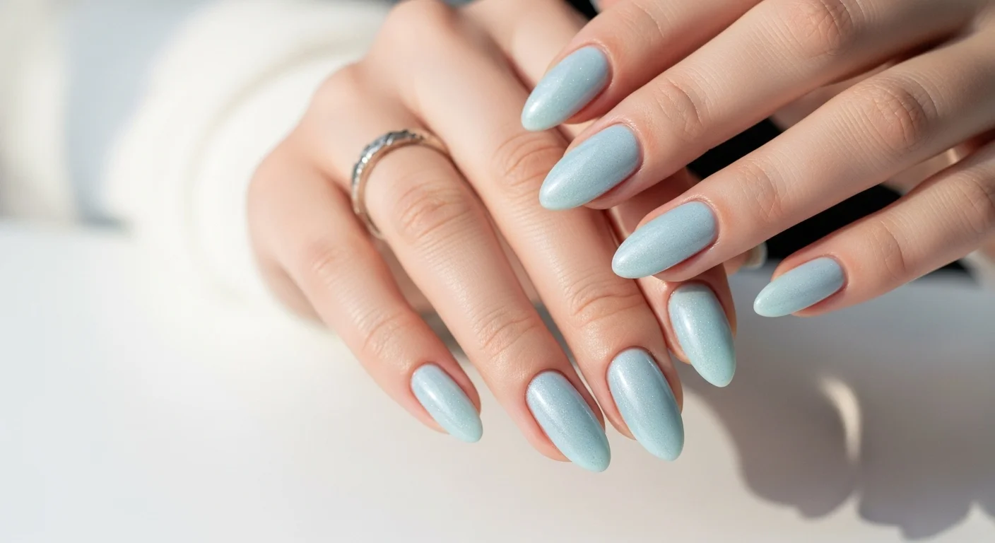 22 Icy Blue Nails Styles Everyone’s Saving Right Now 1 icy blue nails glossy finish trendy manicure close up