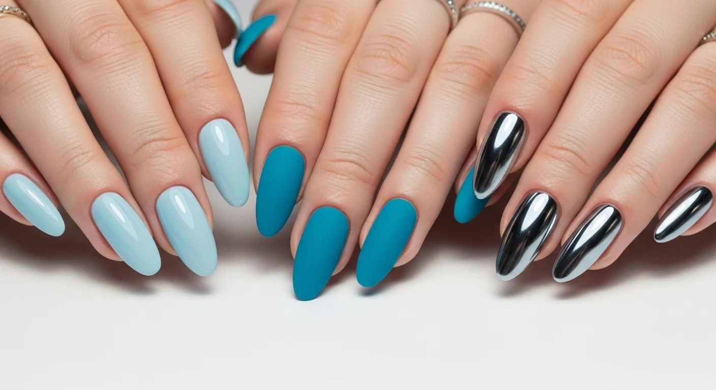 22 Icy Blue Nails Styles Everyone’s Saving Right Now 4 icy blue nails glossy matte chrome finishes comparison