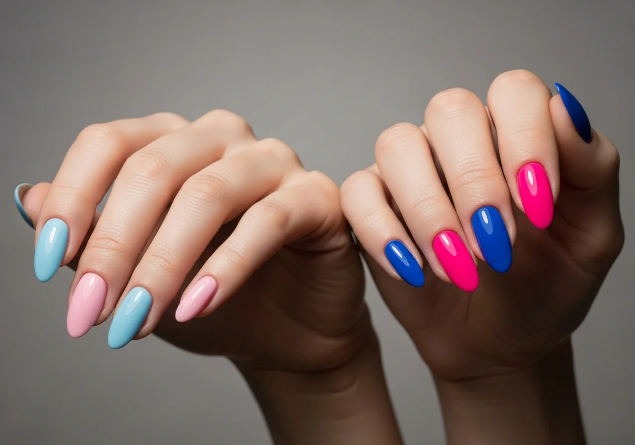 23 Pink and Blue Nails Designs Everyone Loves Right Now 7 pastel vs bold pink and blue nails