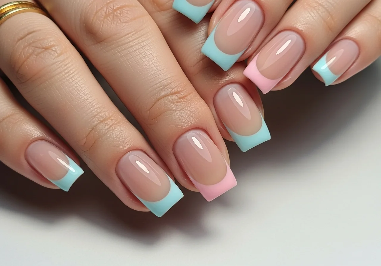 23 Pink and Blue Nails Designs Everyone Loves Right Now 5 pink and blue french tip nails modern design