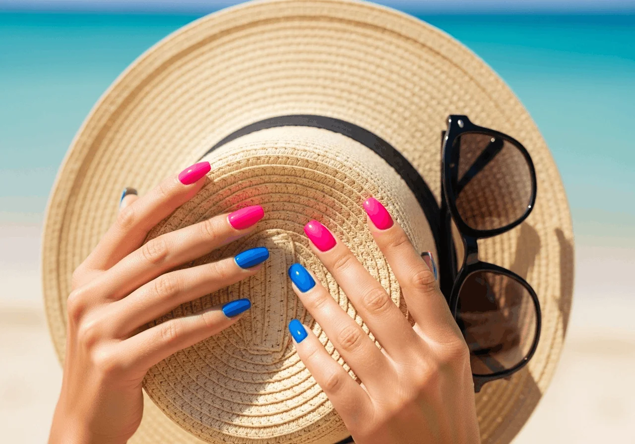 23 Pink and Blue Nails Designs Everyone Loves Right Now 10 pink and blue nails vacation summer style