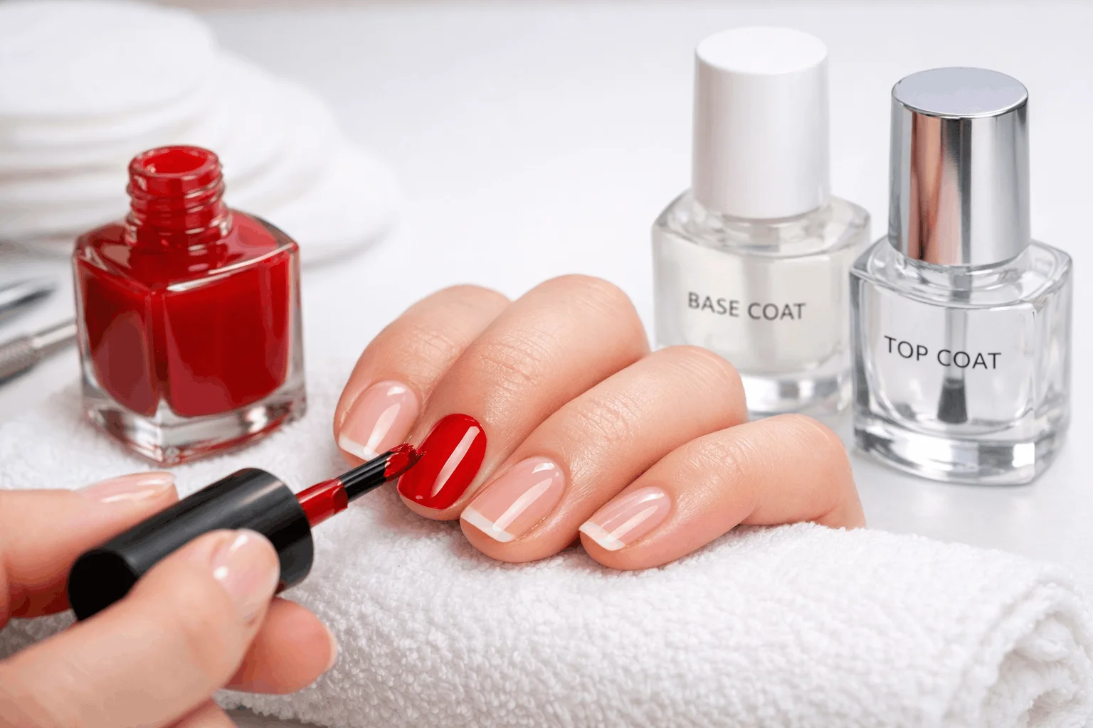 23 Nail Supply List for Beginners for Clean, Pretty Nails 5 Applying nail polish at home using beginner manicure kit