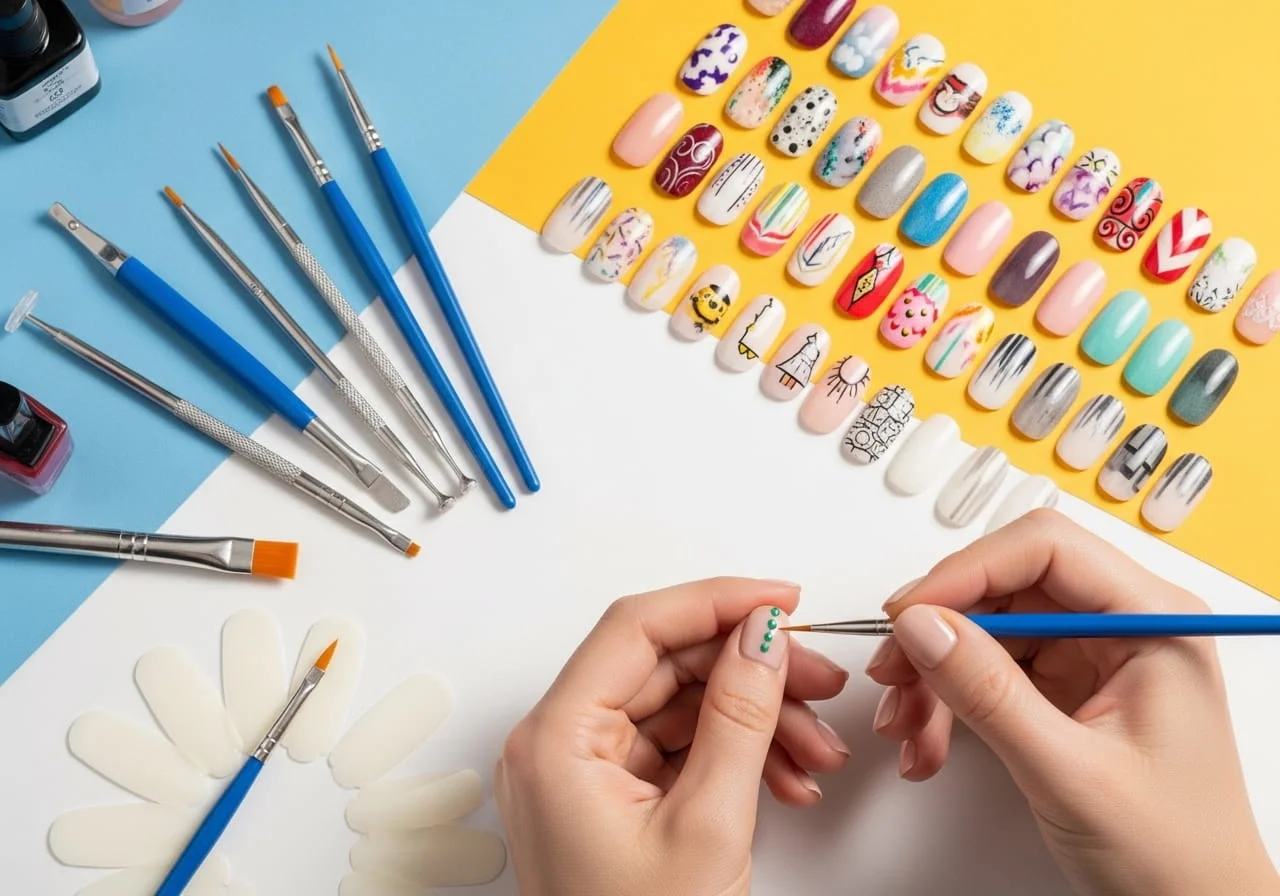 23 Nail Supply List for Beginners for Clean, Pretty Nails 3 Beginner nail art tools with dotting pens and striping brushes