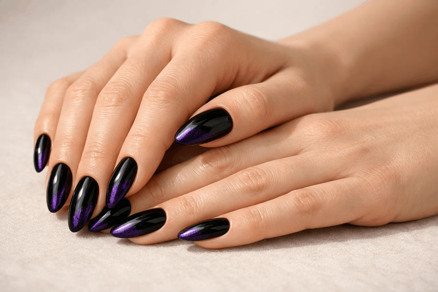 21 Black and Purple Nails Ideas That Look Expensive 1 Black and purple nails manicure with glossy elegant finish