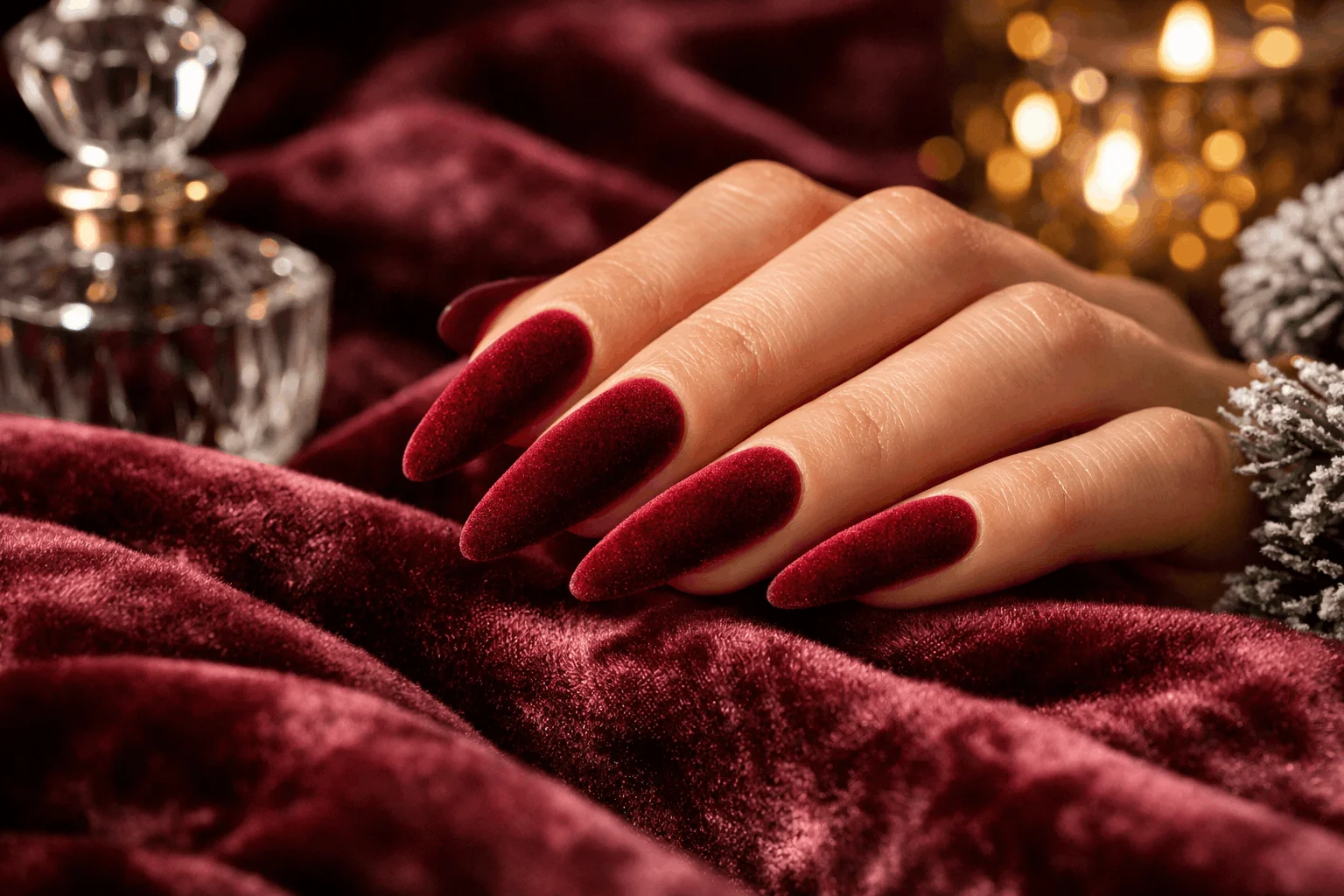 24 January Nails Designs Perfect for Winter Vibes 8 Burgundy velvet January nails winter luxury manicure