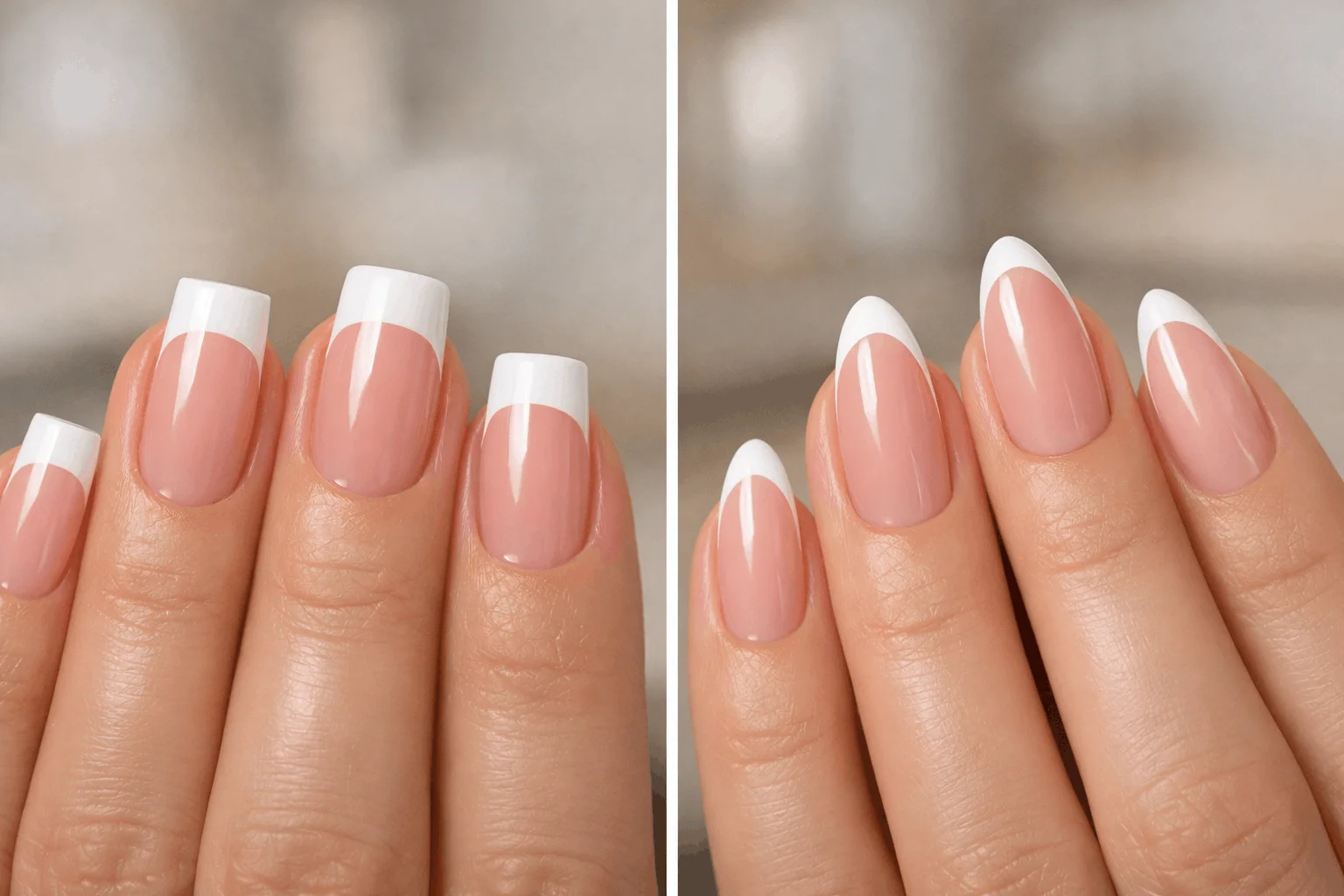 21 White French Tip Nails That Look Clean & Chic 2 Classic and modern white French tip nails comparison showing evolution