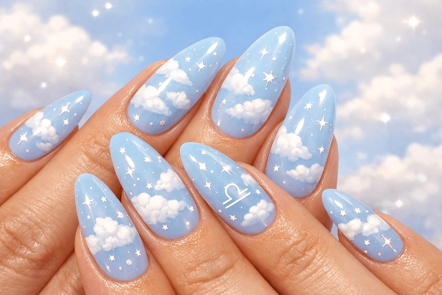21 Libra Nails Designs for Soft, Chic Manicures 10 Cloudy sky libra aesthetic nails with pastel celestial manicure