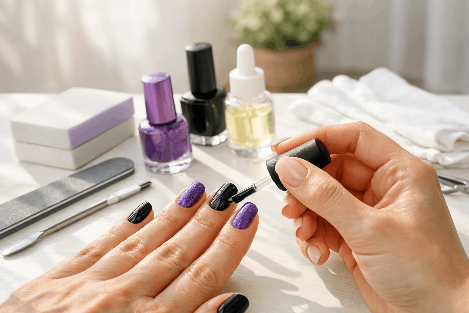 21 Black and Purple Nails Ideas That Look Expensive 6 DIY care routine for long-lasting black and purple nails