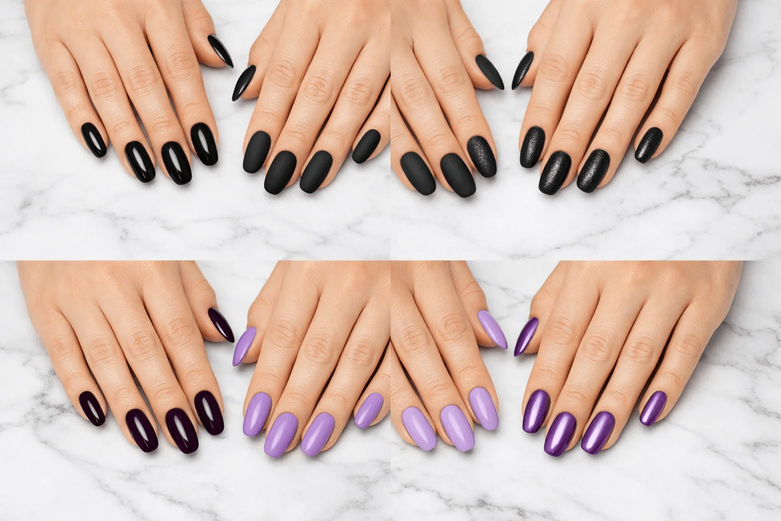 21 Black and Purple Nails Ideas That Look Expensive 3 Different shades and finishes of black and purple nails