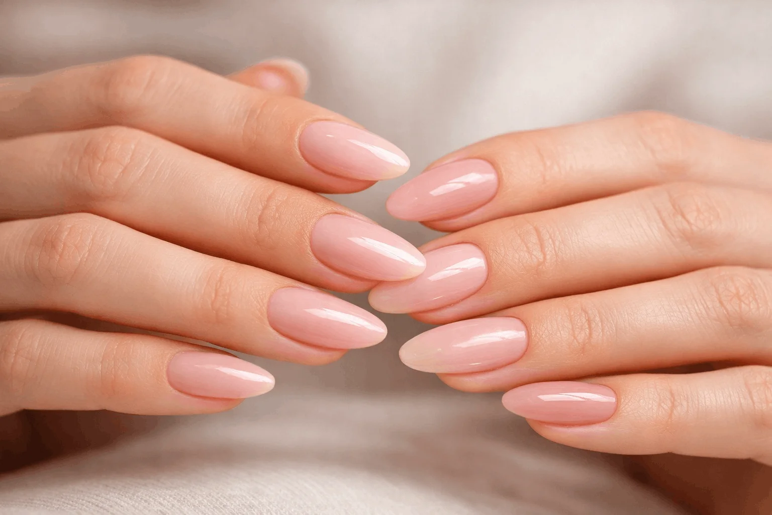 25 Stunning Almond Nails Designs You’ll Absolutely Love 1 Elegant almond nails on female hands with soft pink and nude polish