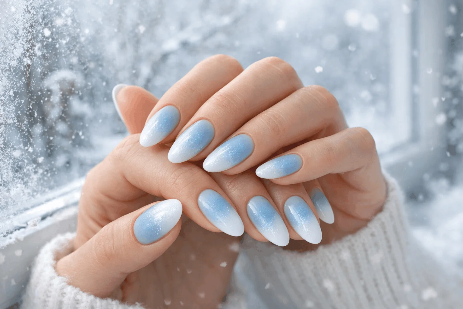 24 January Nails Designs Perfect for Winter Vibes 4 Frosted ombre January nails icy blue winter manicure