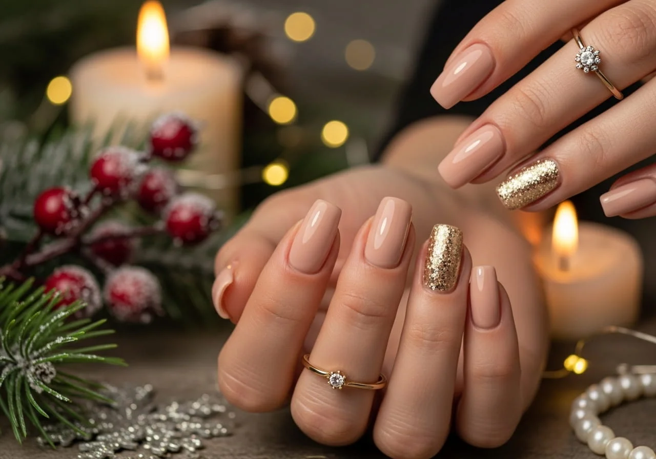 24 January Nails Designs Perfect for Winter Vibes 5 Gold glitter new year nails winter manicure design