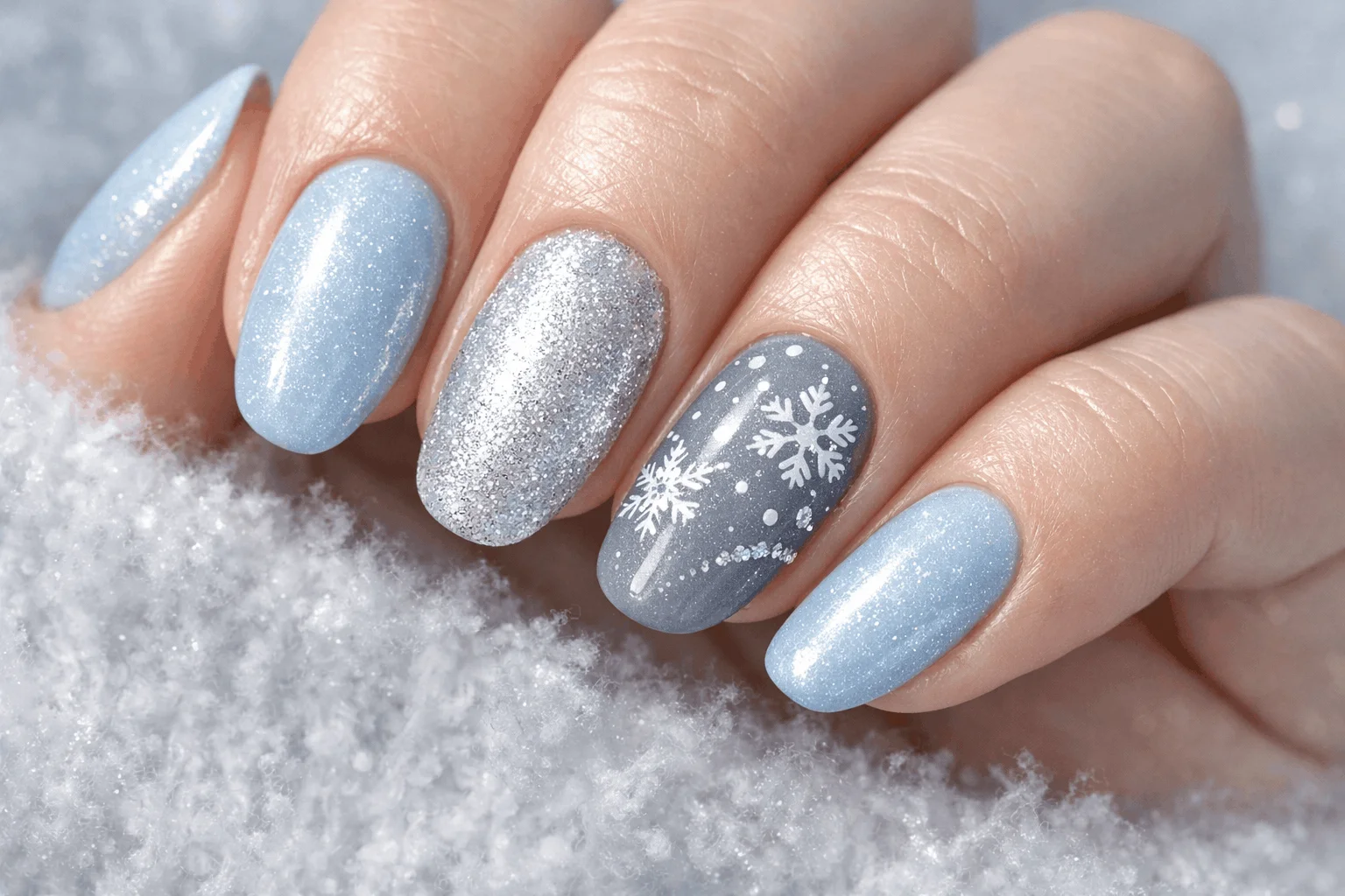 24 January Nails Designs Perfect for Winter Vibes 3 Icy blue January nails with cool winter-inspired tones