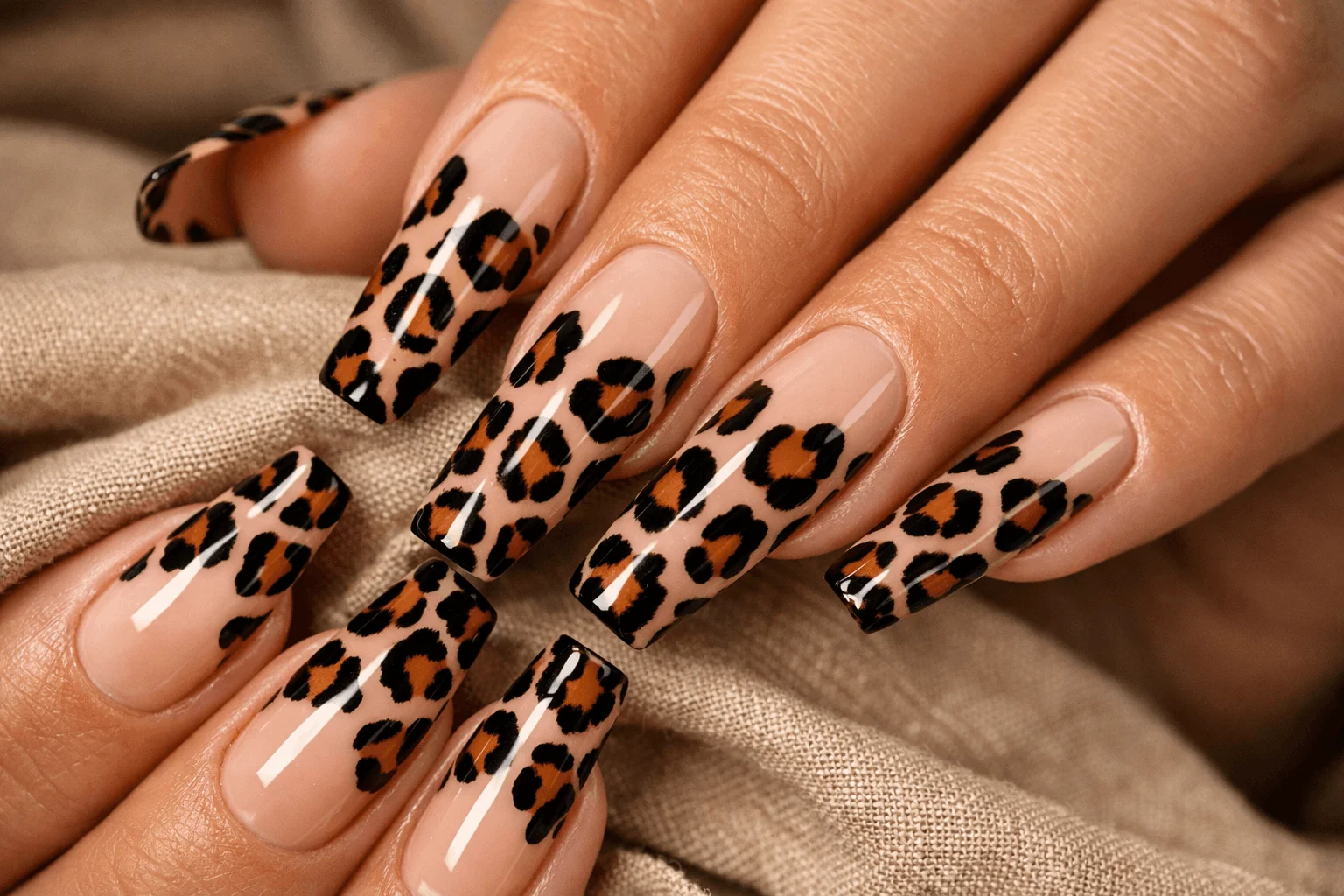 22 Leo Nails Youโll Love If Youโre Bold & Fearless 6 Leopard print leo nails with nude base and animal pattern