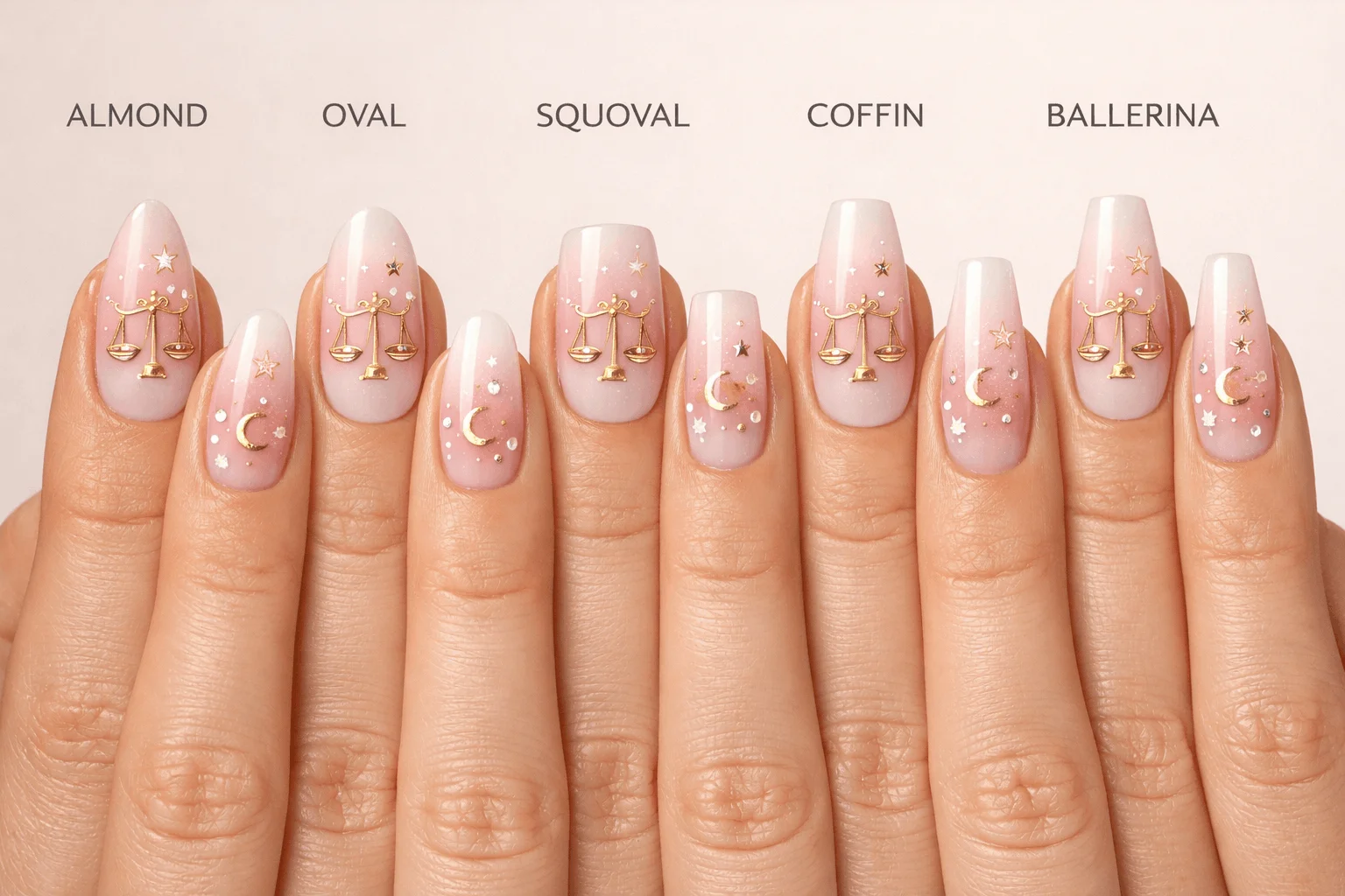 21 Libra Nails Designs for Soft, Chic Manicures 12 Libra nail shapes including almond oval squoval coffin and ballerina