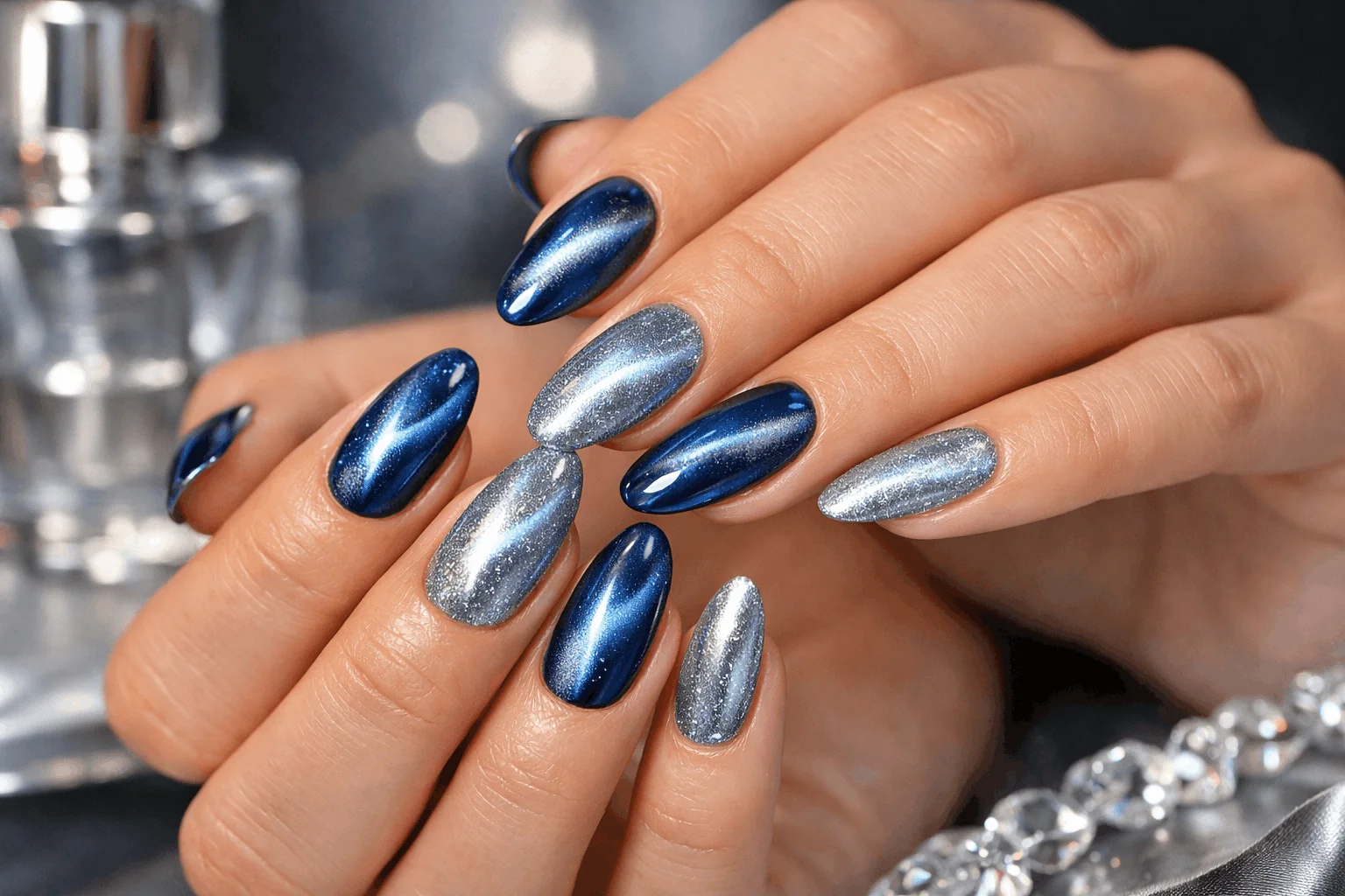 22 Cat Eye Nails That Instantly Elevate Your Manicure 1 Luxurious cat eye nails with metallic shimmer and glossy finish