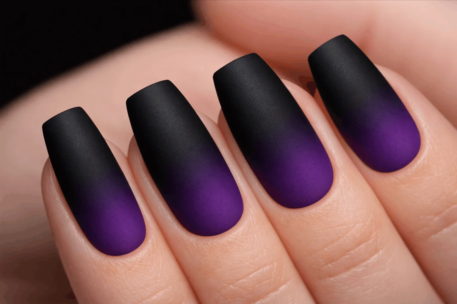 21 Black and Purple Nails Ideas That Look Expensive 3 Matte black and purple ombre coffin nails with smooth gradient