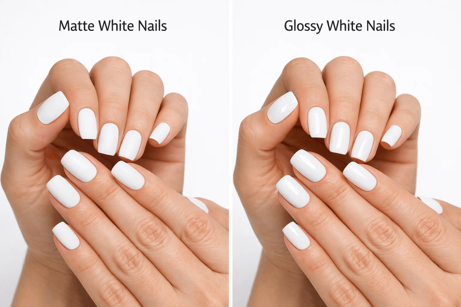 21 Best White Nail Polish Picks for Every Skin Tone 7 Matte white vs glossy white nail polish comparison