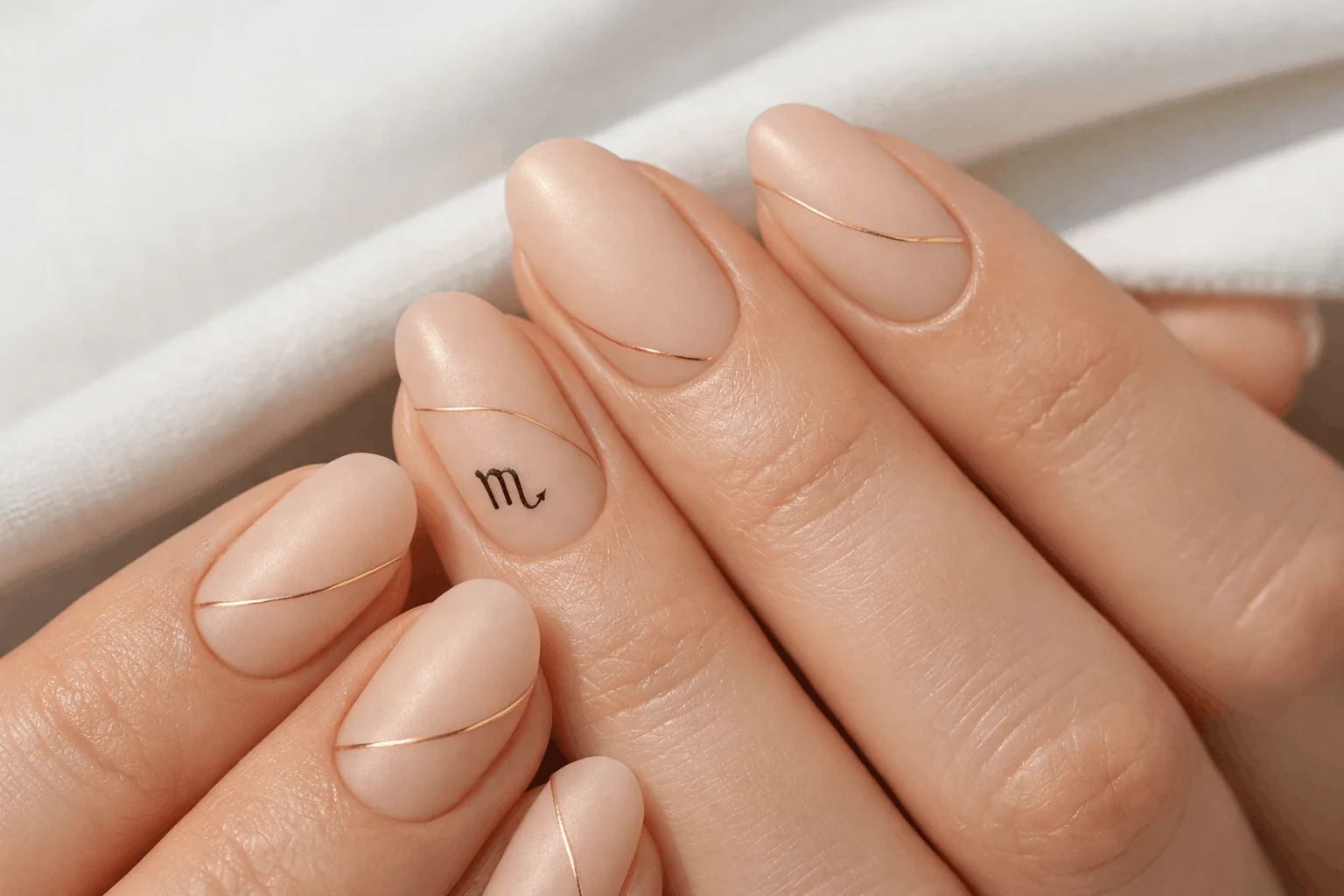 21 Scorpio Nails Designs for Mysterious Vibes 4 Minimalist Scorpio nails with nude and gold elegant design