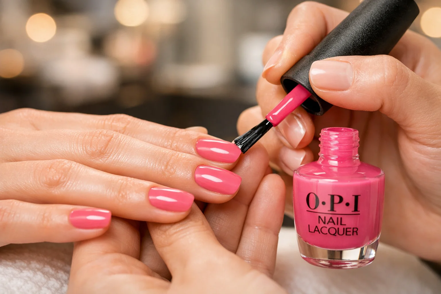 20 Best OPI Pink Nail Polish Ideas for Trendy Nails 2 OPI pink nail polish application in professional nail salon