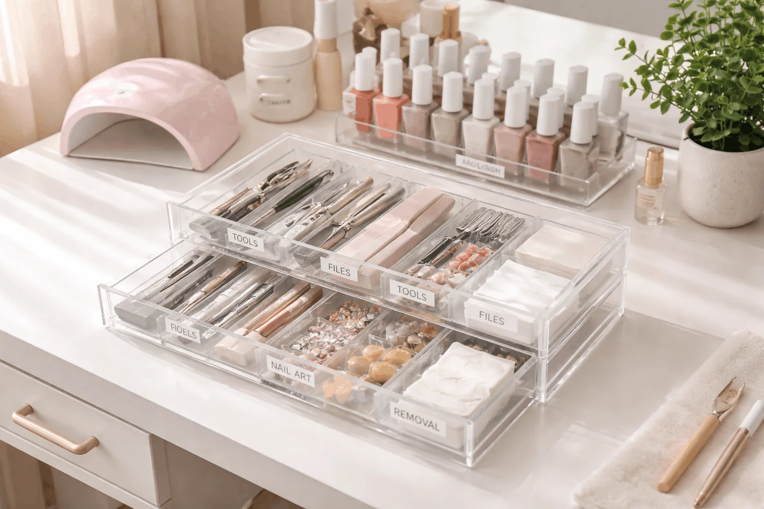 23 Nail Supply List for Beginners for Clean, Pretty Nails 6 Organized nail supplies storage for beginners at home