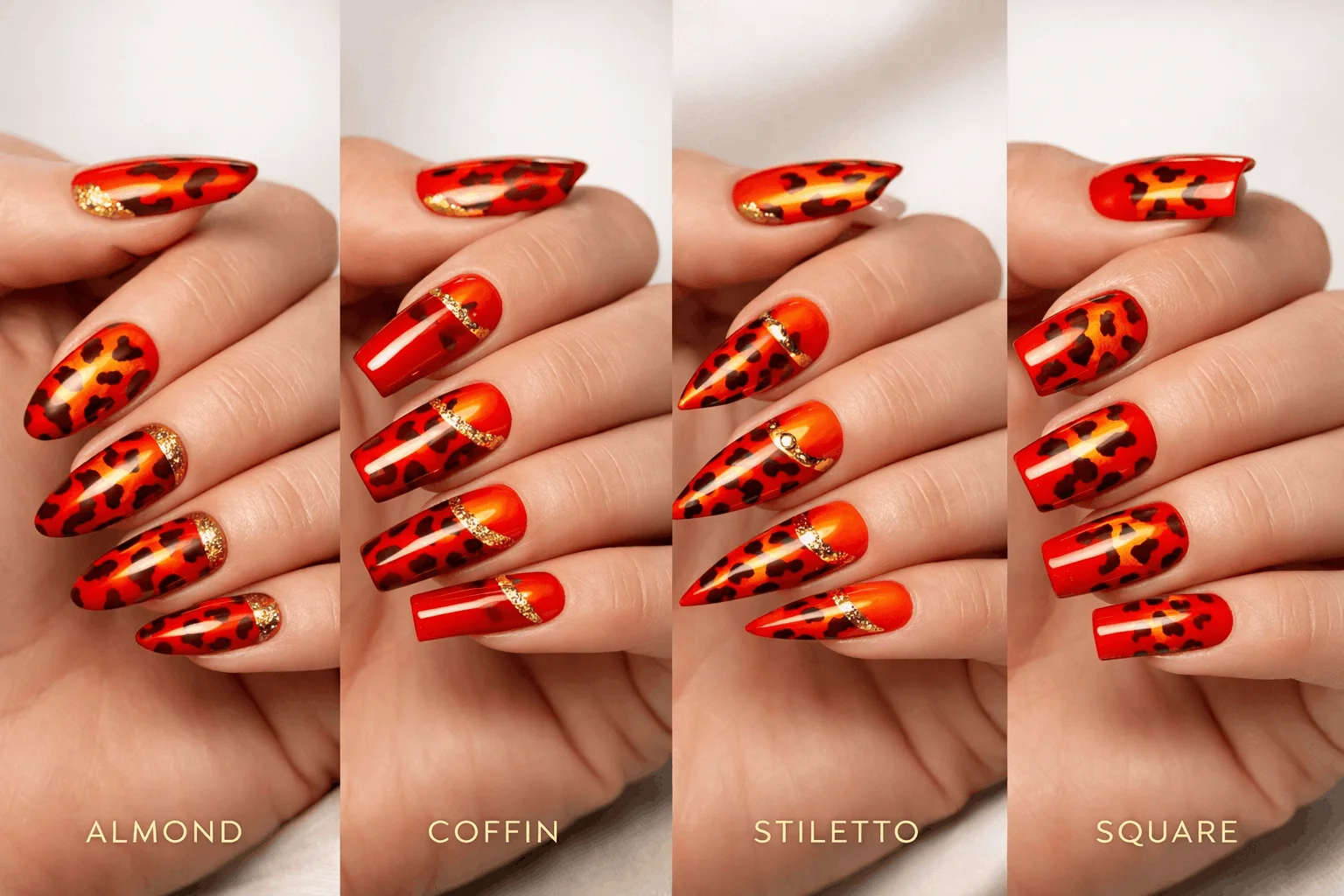 22 Leo Nails You’ll Love If You’re Bold & Fearless 4 Popular leo nail shapes almond coffin stiletto and square