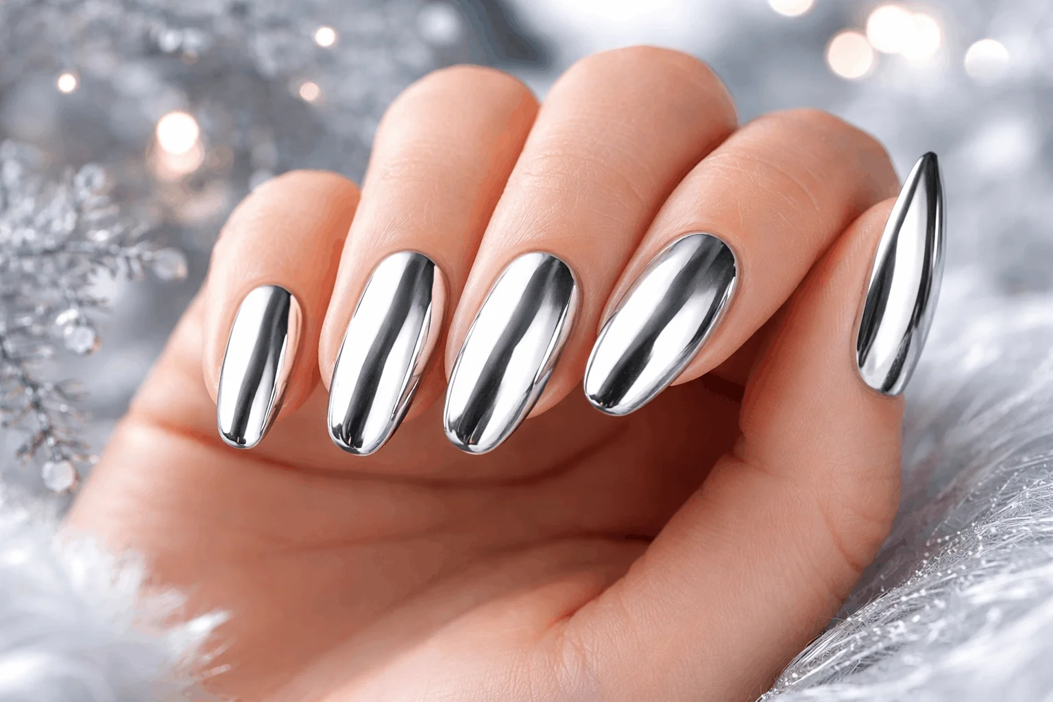 24 January Nails Designs Perfect for Winter Vibes 6 Silver chrome January nails modern winter style